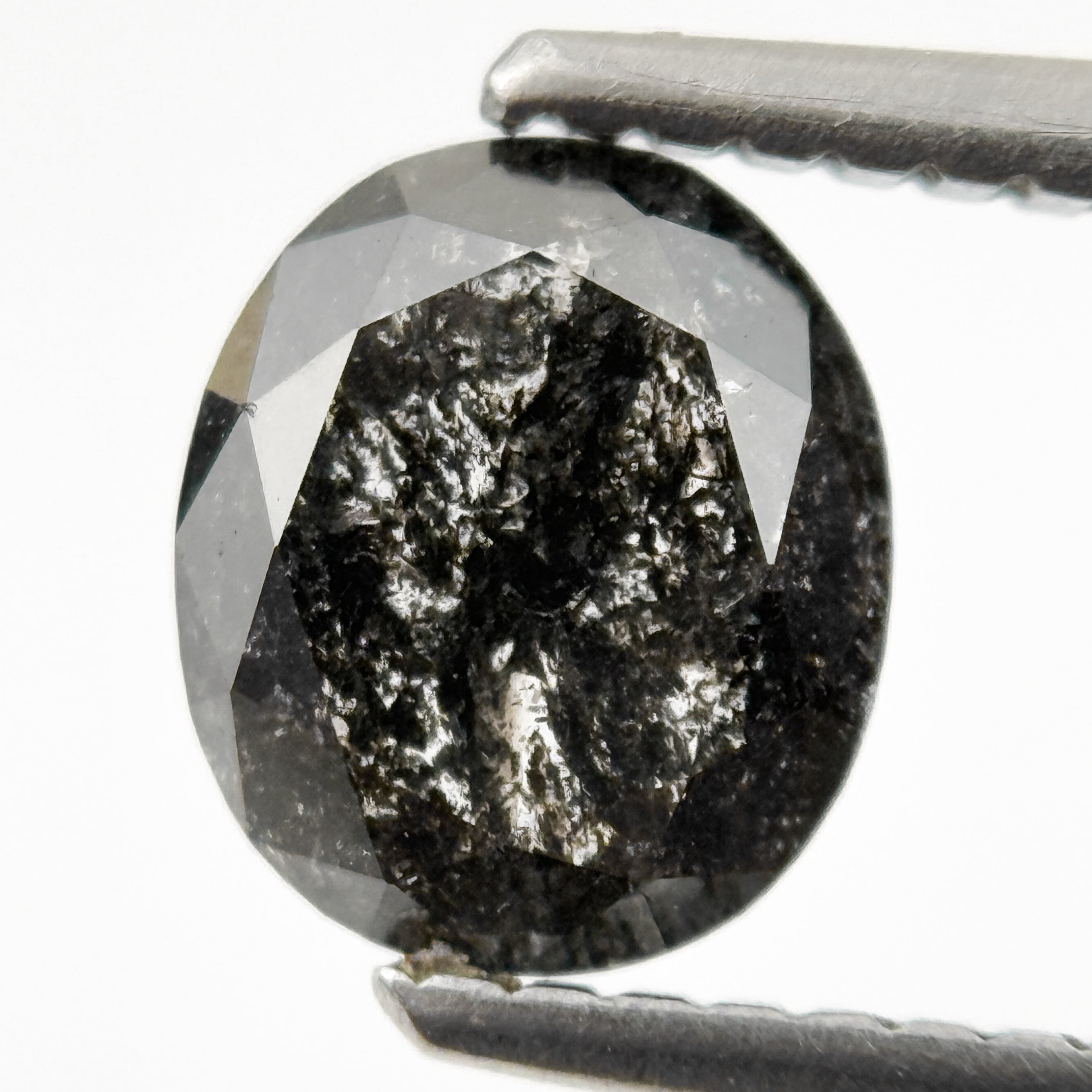 1.06 Ct Oval Rose Cut Grey Natural Salt and Pepper Diamond