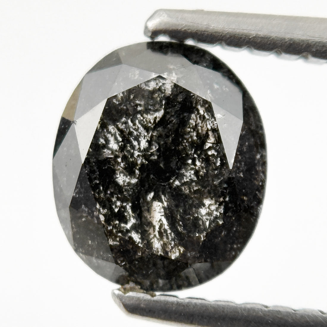 1.06 Ct Oval Rose Cut Grey Natural Salt and Pepper Diamond