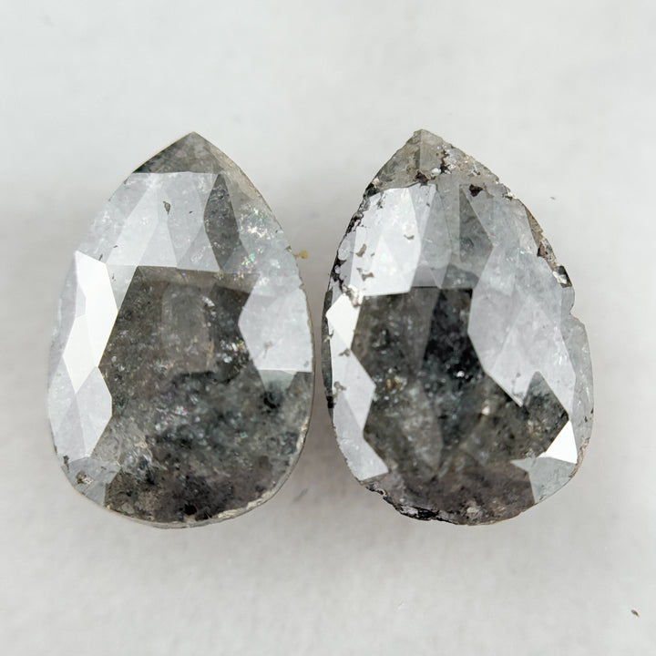 3.64 Ct Pear Rose Cut Grey Natural Salt and Pepper Diamond