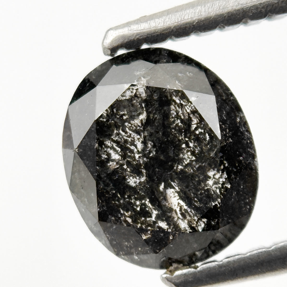 1.06 Ct Oval Rose Cut Grey Natural Salt and Pepper Diamond