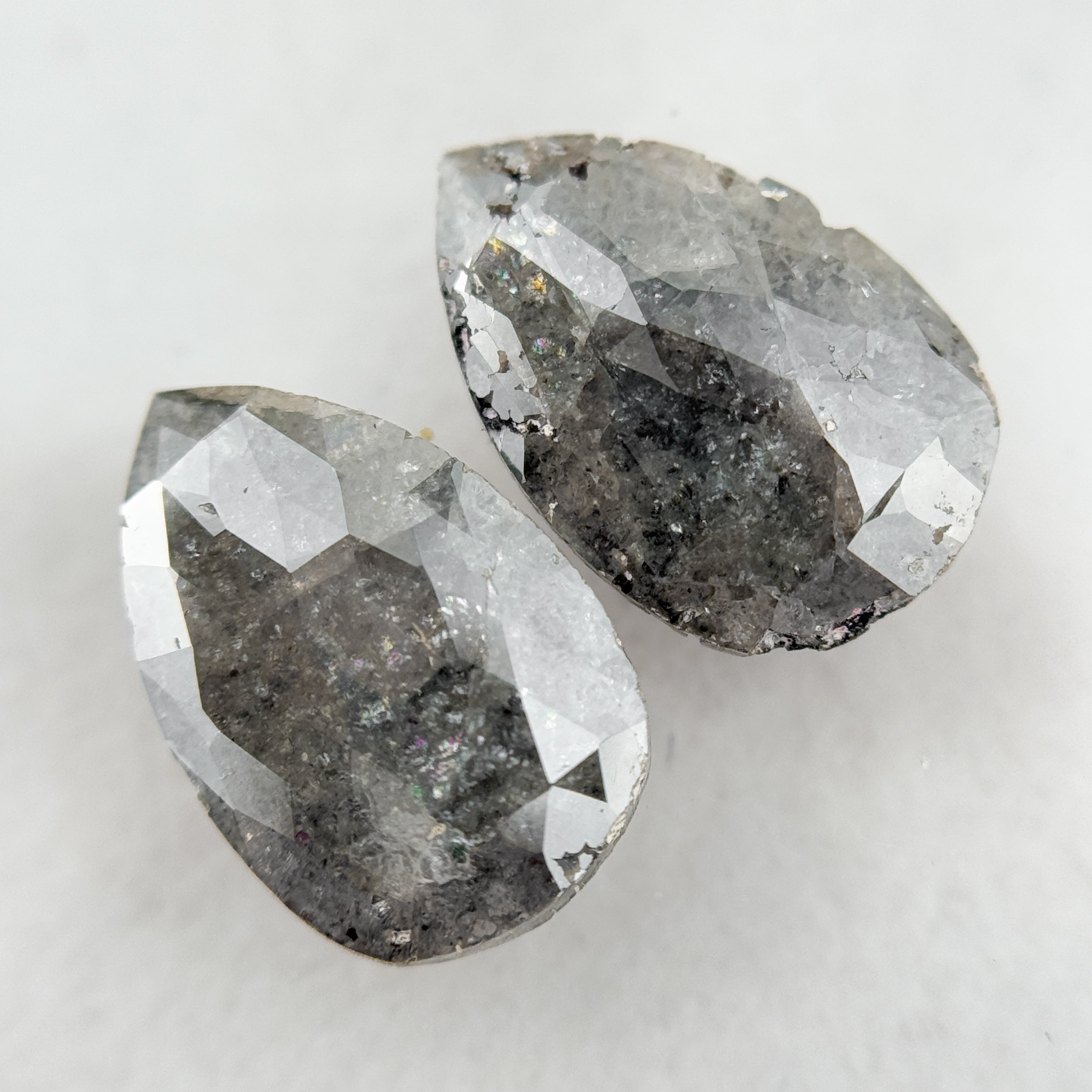 3.64 Ct Pear Rose Cut Grey Natural Salt and Pepper Diamond