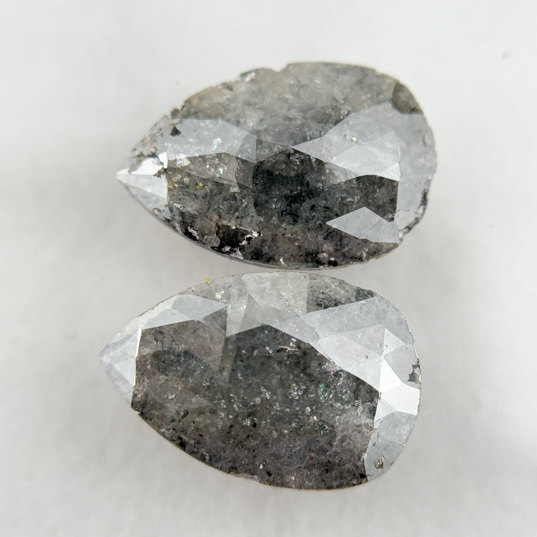 3.64 Ct Pear Rose Cut Grey Natural Salt and Pepper Diamond
