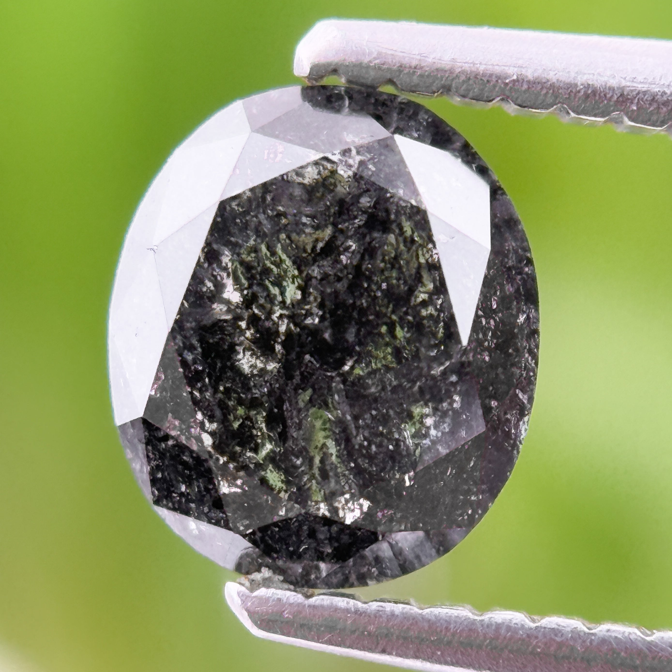1.06 Ct Oval Rose Cut Grey Natural Salt and Pepper Diamond