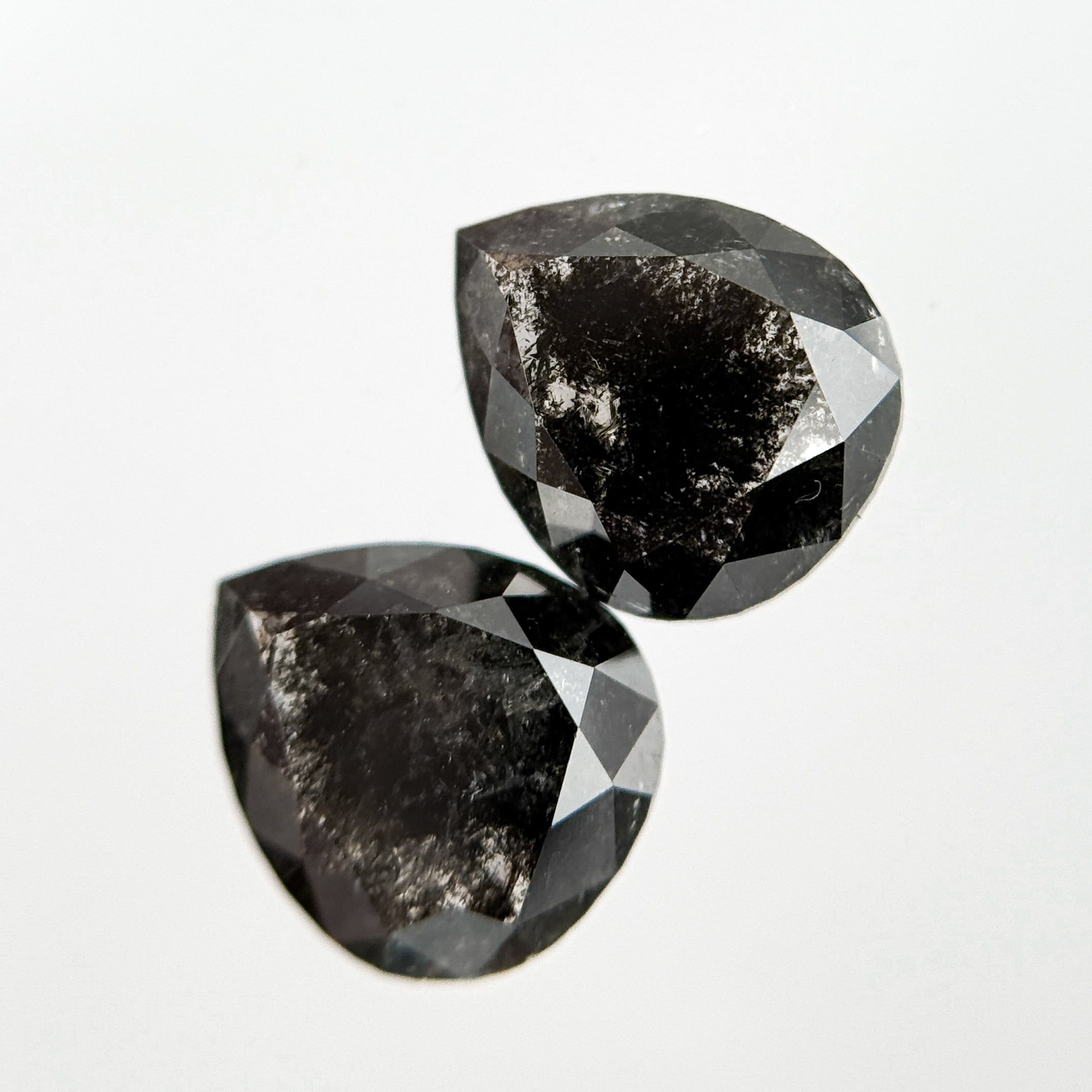 2.42 Ct Pear Rose Cut Grey Natural Salt and Pepper Diamond Pair