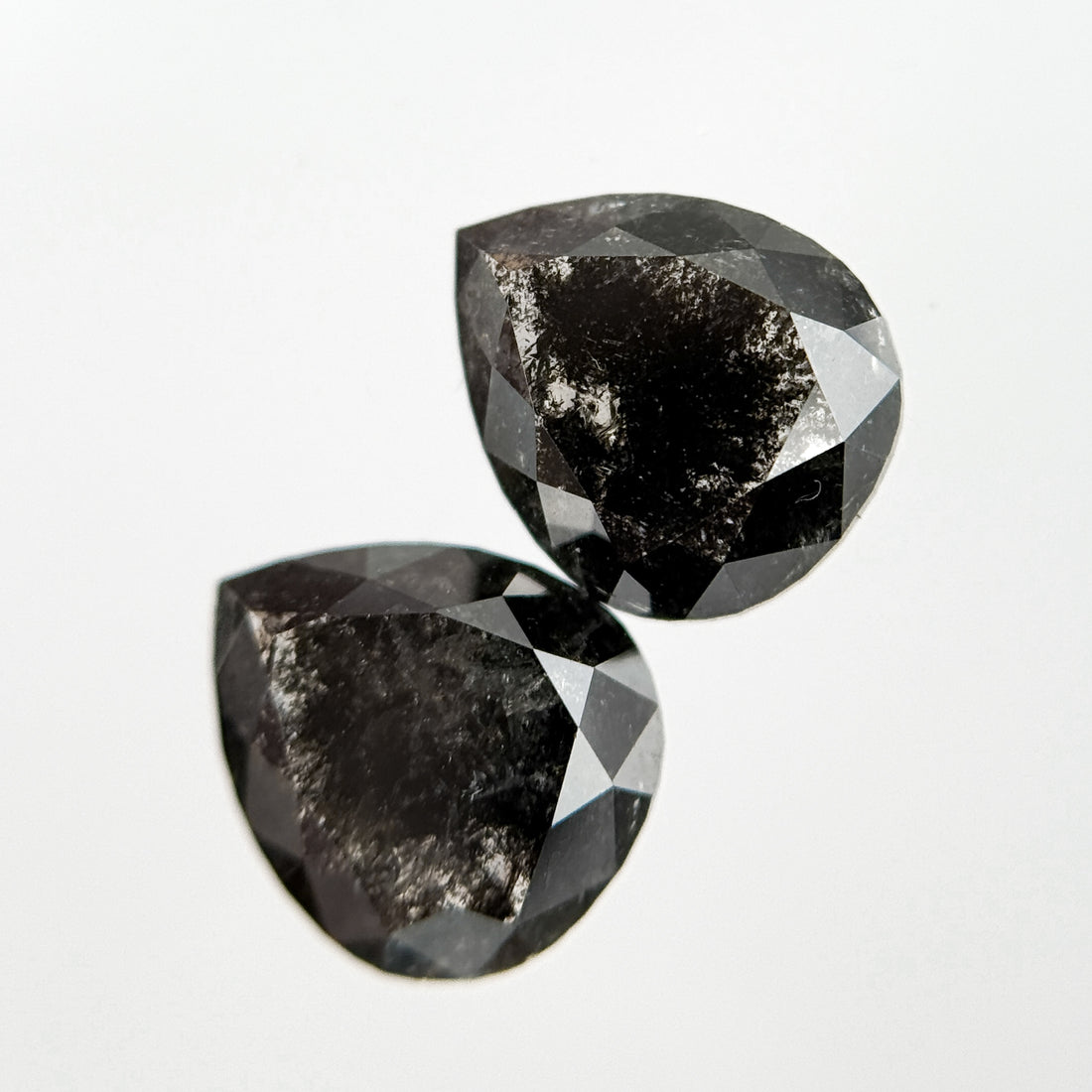 2.42 Ct Pear Rose Cut Grey Natural Salt and Pepper Diamond Pair