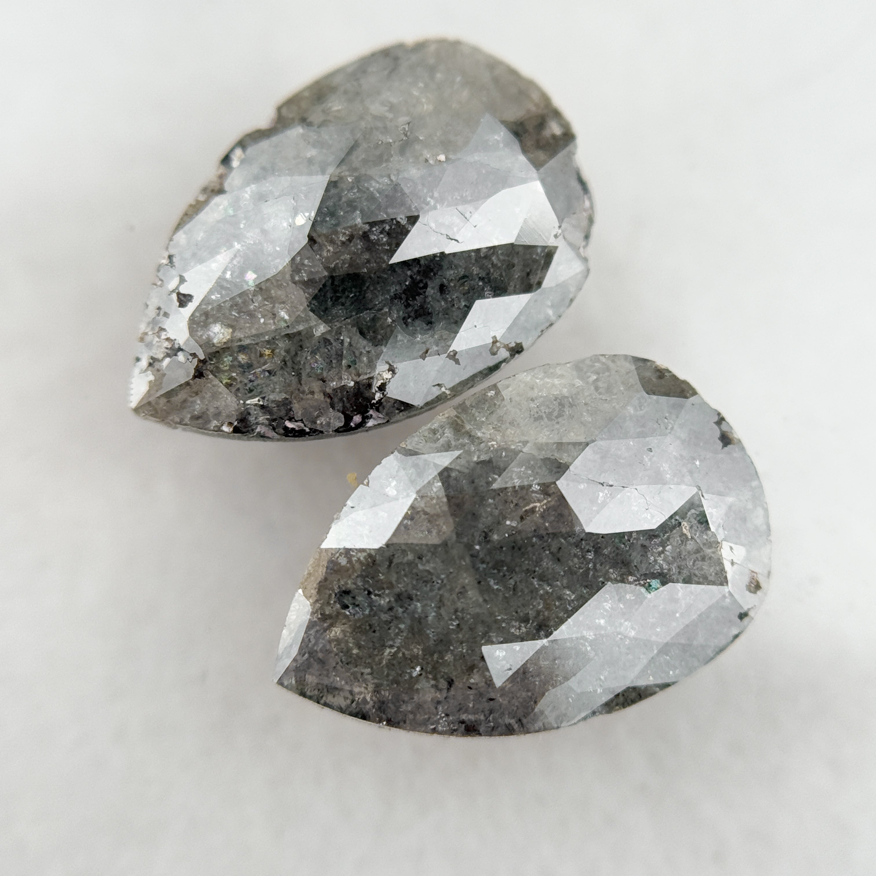 3.64 Ct Pear Rose Cut Grey Natural Salt and Pepper Diamond