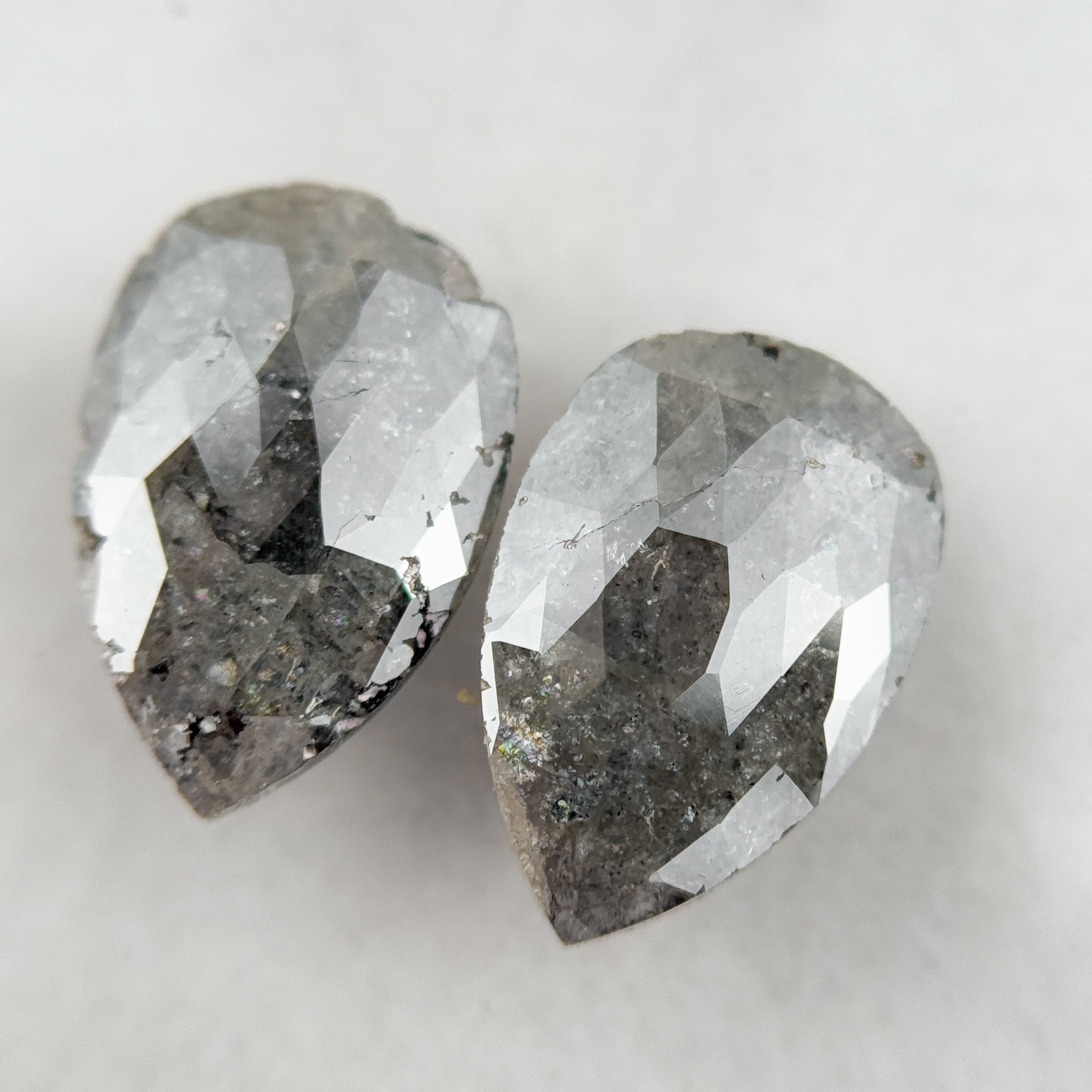 3.64 Ct Pear Rose Cut Grey Natural Salt and Pepper Diamond