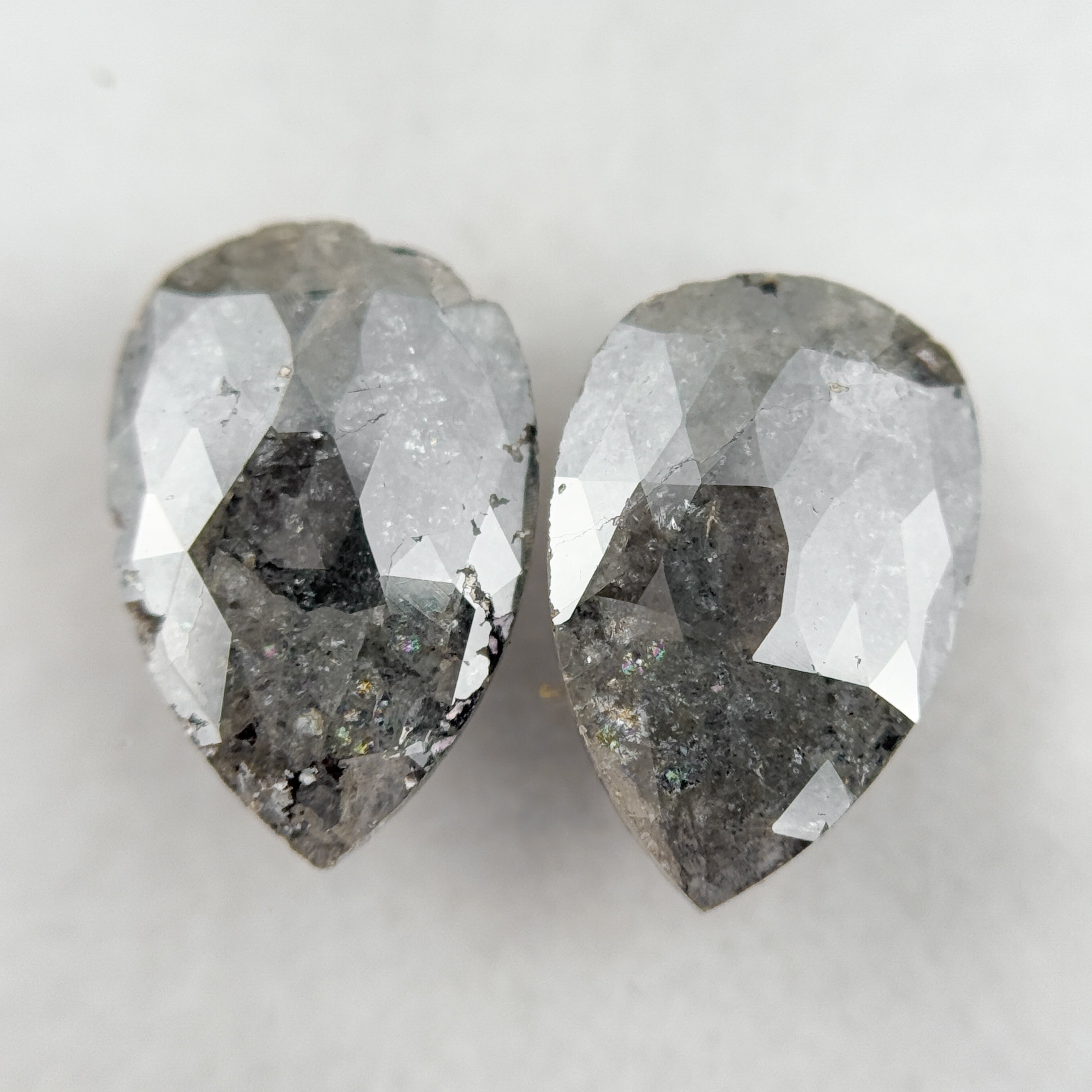 3.64 Ct Pear Rose Cut Grey Natural Salt and Pepper Diamond