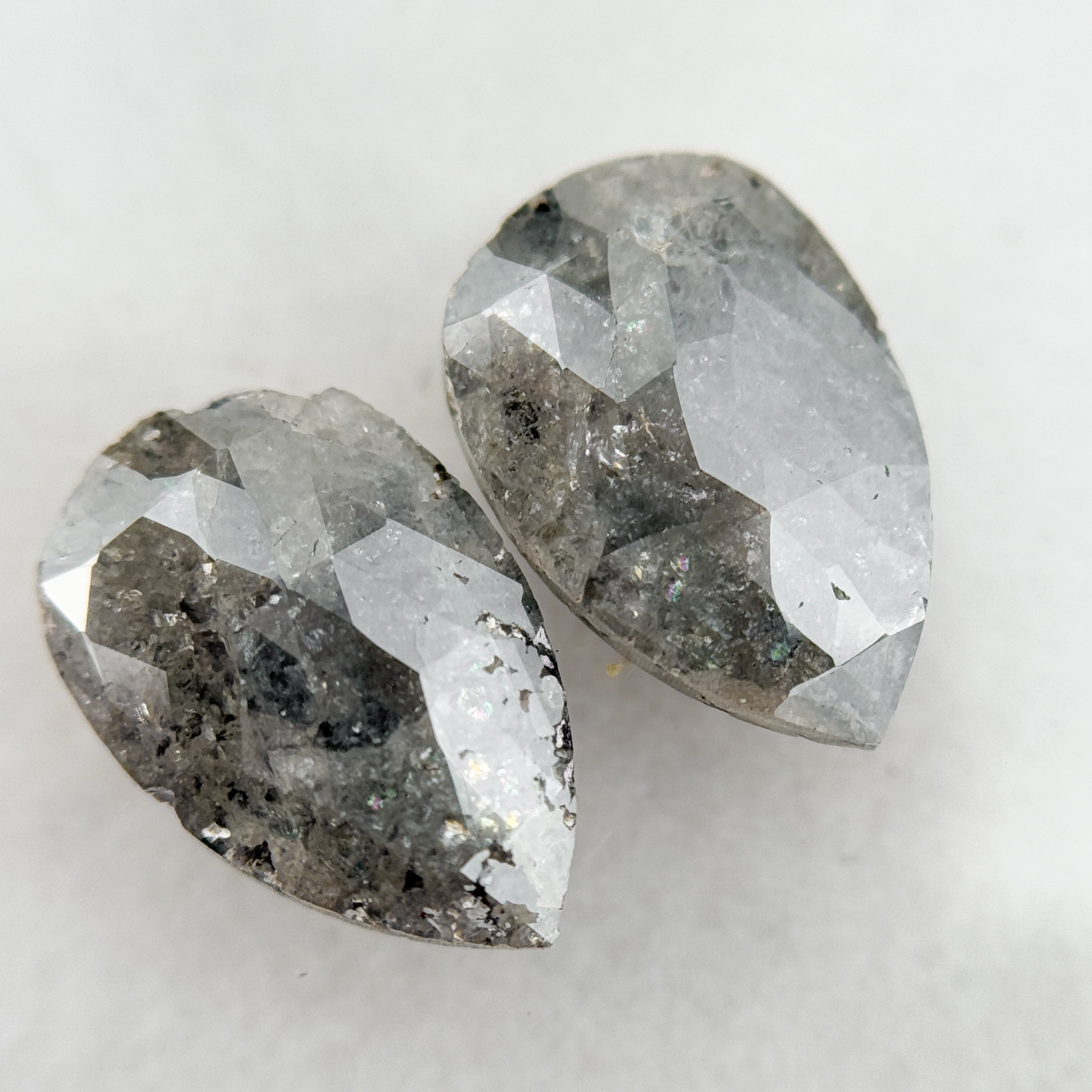 3.64 Ct Pear Rose Cut Grey Natural Salt and Pepper Diamond