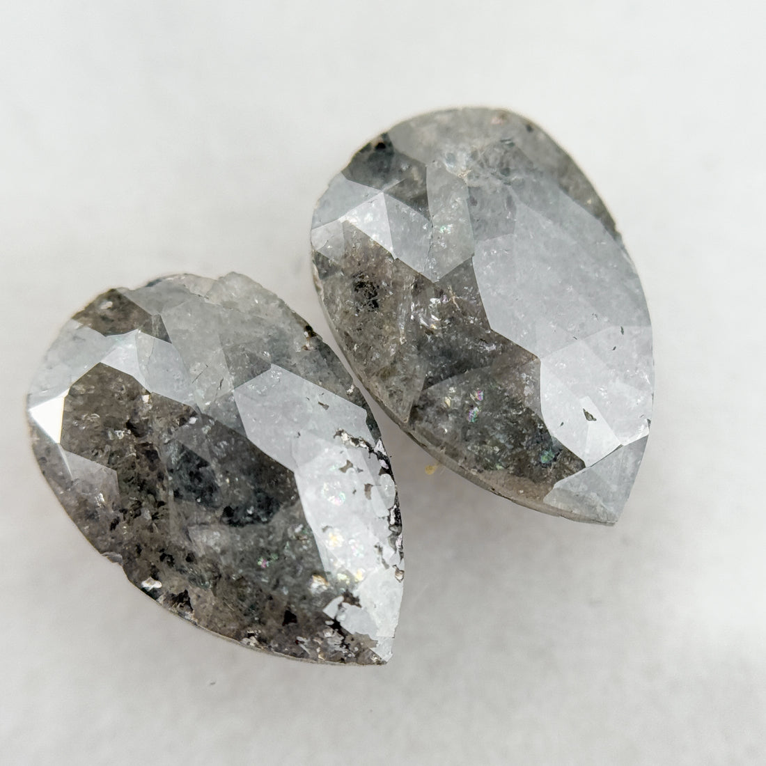3.64 Ct Pear Rose Cut Grey Natural Salt and Pepper Diamond