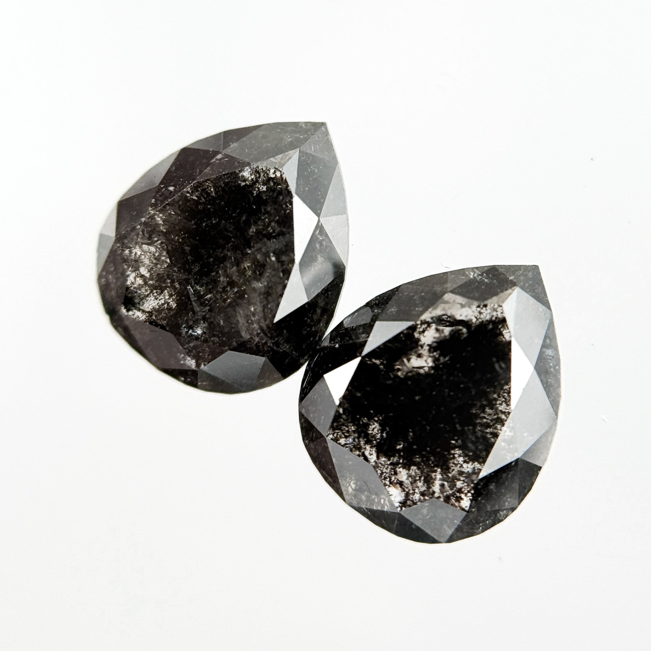 2.42 Ct Pear Rose Cut Grey Natural Salt and Pepper Diamond Pair