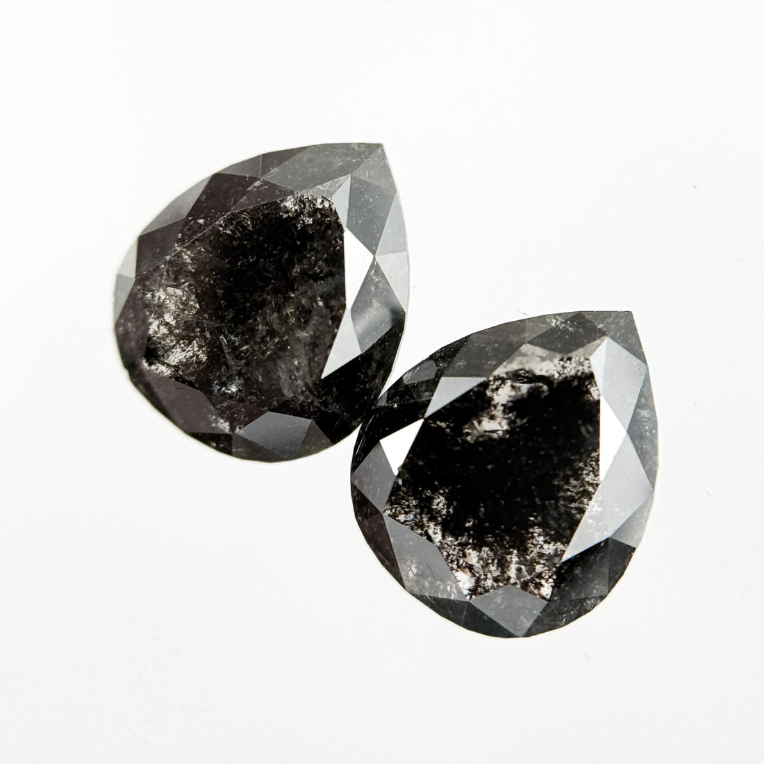 2.42 Ct Pear Rose Cut Grey Natural Salt and Pepper Diamond Pair