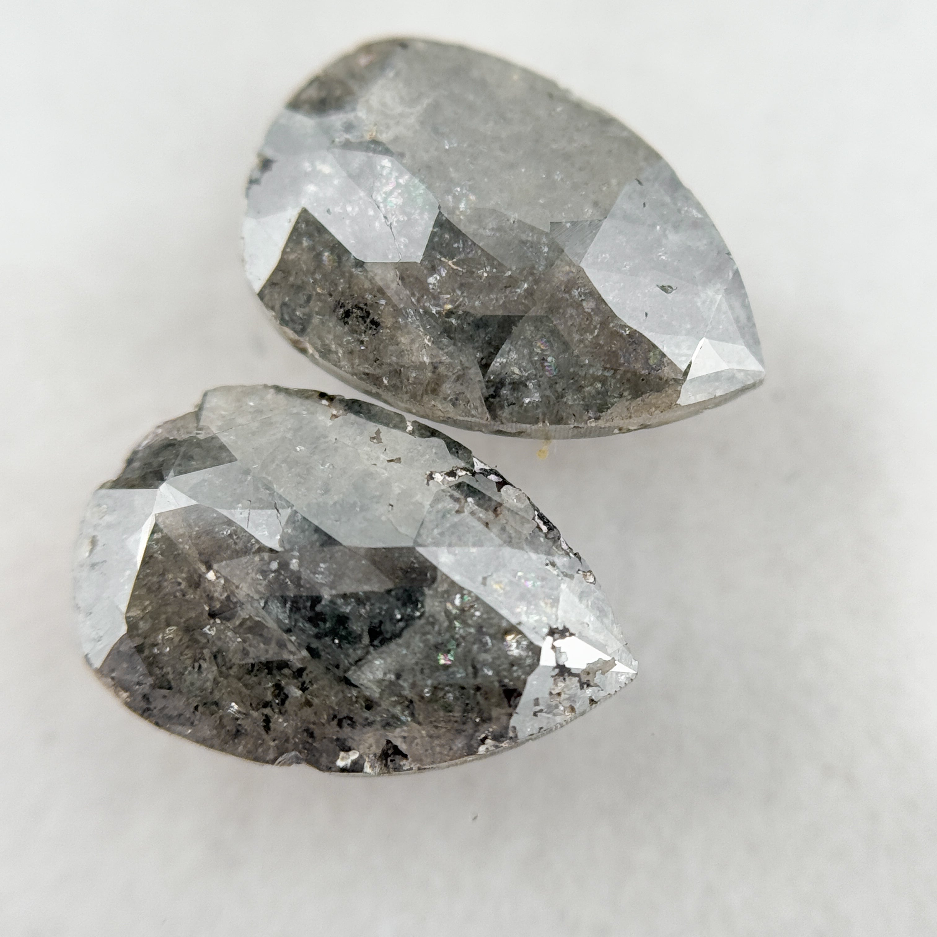 3.64 Ct Pear Rose Cut Grey Natural Salt and Pepper Diamond