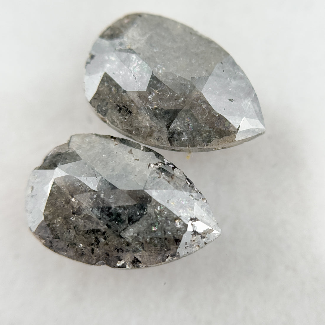 3.64 Ct Pear Rose Cut Grey Natural Salt and Pepper Diamond