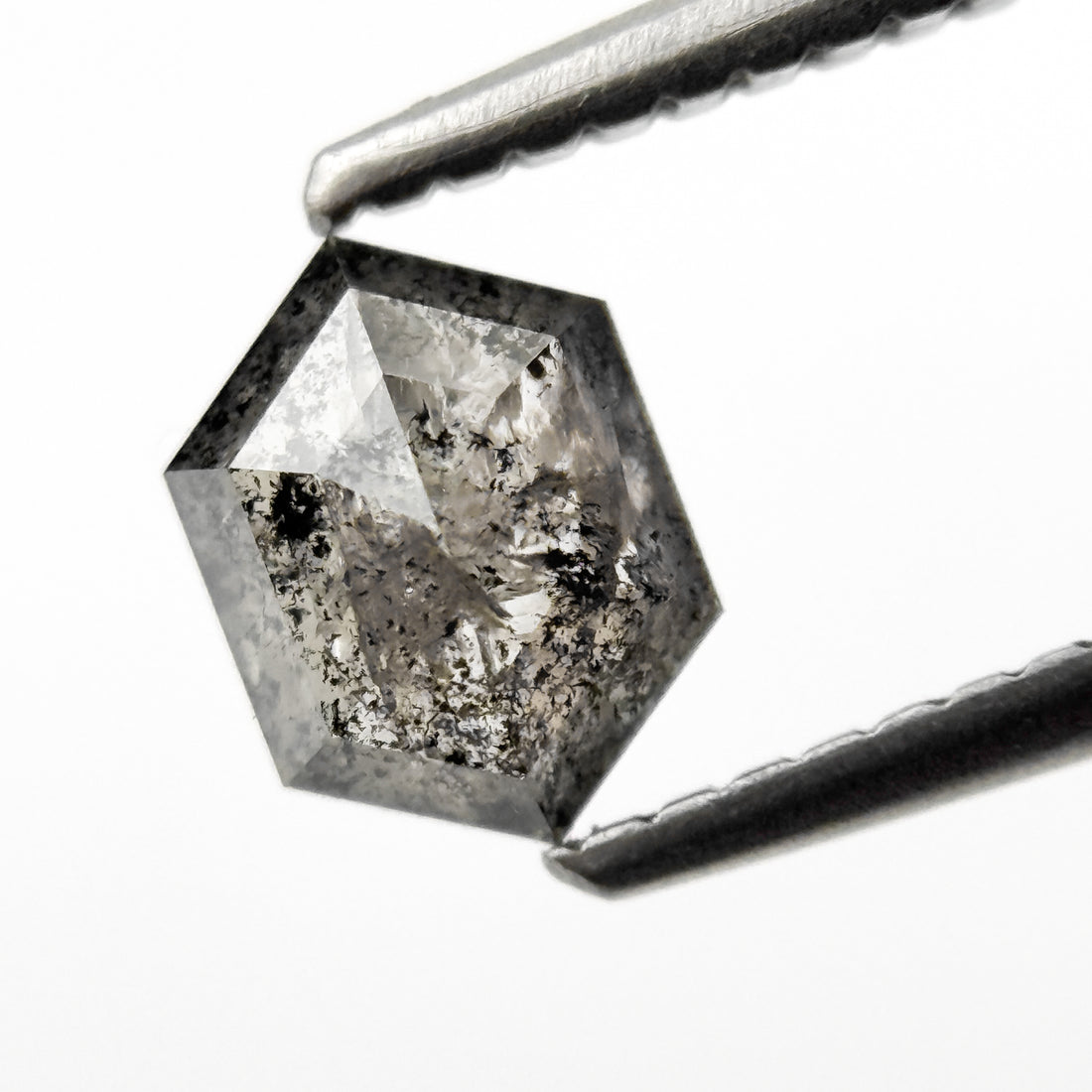 0.75 Ct Hexagon Rose Cut Grey Natural Salt and Pepper Diamond