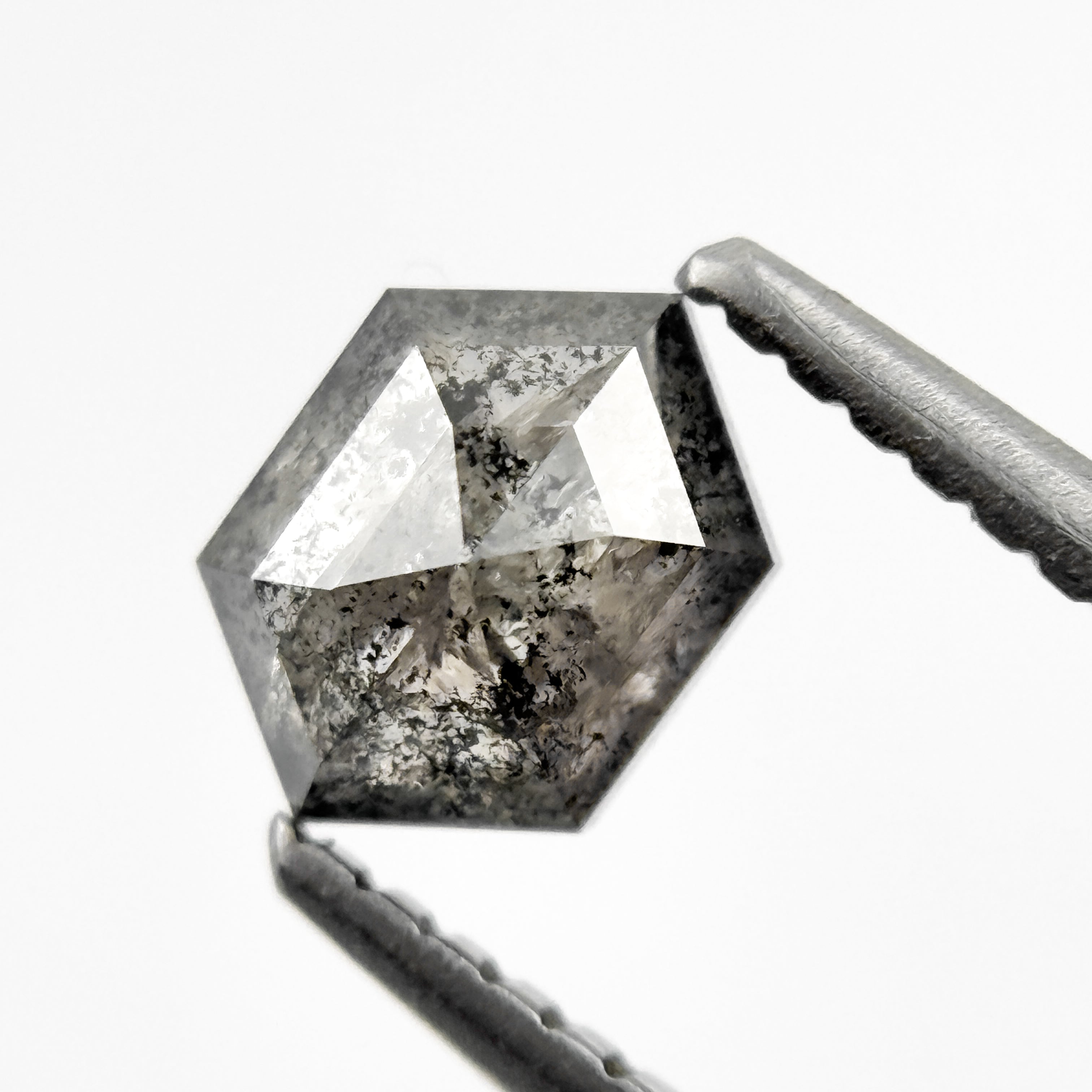 0.75 Ct Hexagon Rose Cut Grey Natural Salt and Pepper Diamond