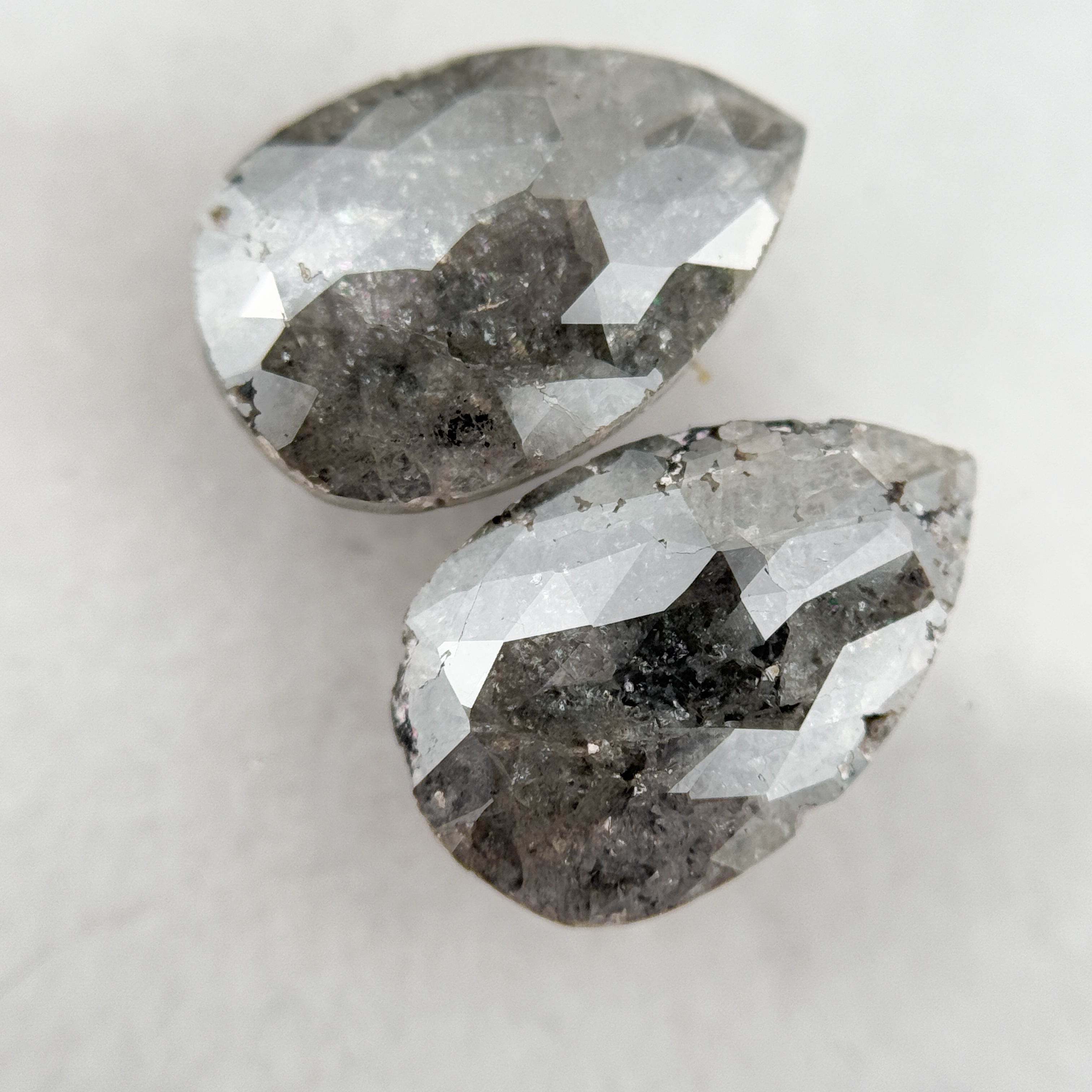 3.64 Ct Pear Rose Cut Grey Natural Salt and Pepper Diamond