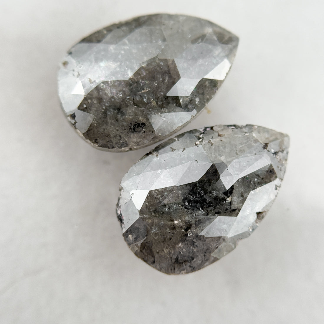 3.64 Ct Pear Rose Cut Grey Natural Salt and Pepper Diamond
