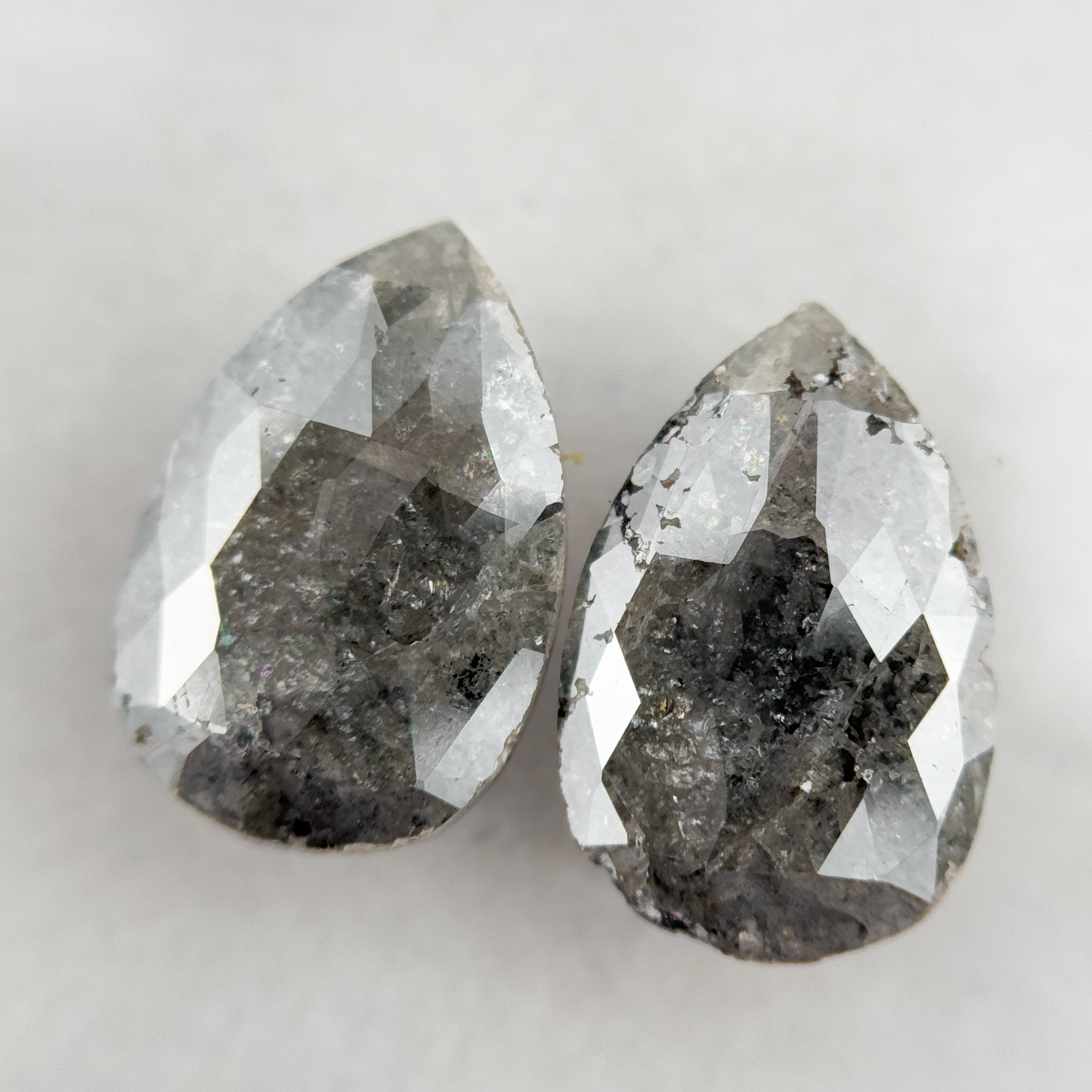 3.64 Ct Pear Rose Cut Grey Natural Salt and Pepper Diamond
