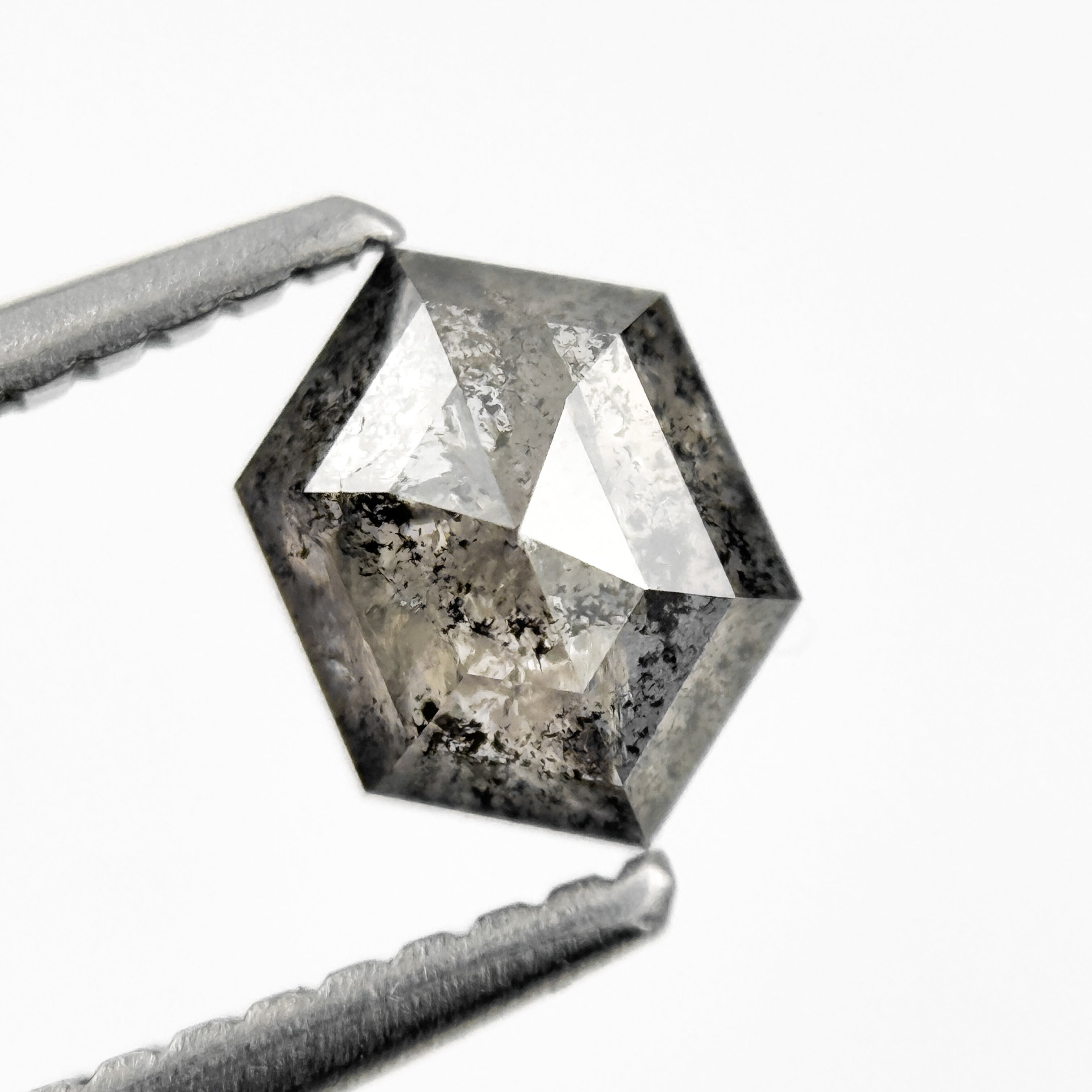 0.75 Ct Hexagon Rose Cut Grey Natural Salt and Pepper Diamond
