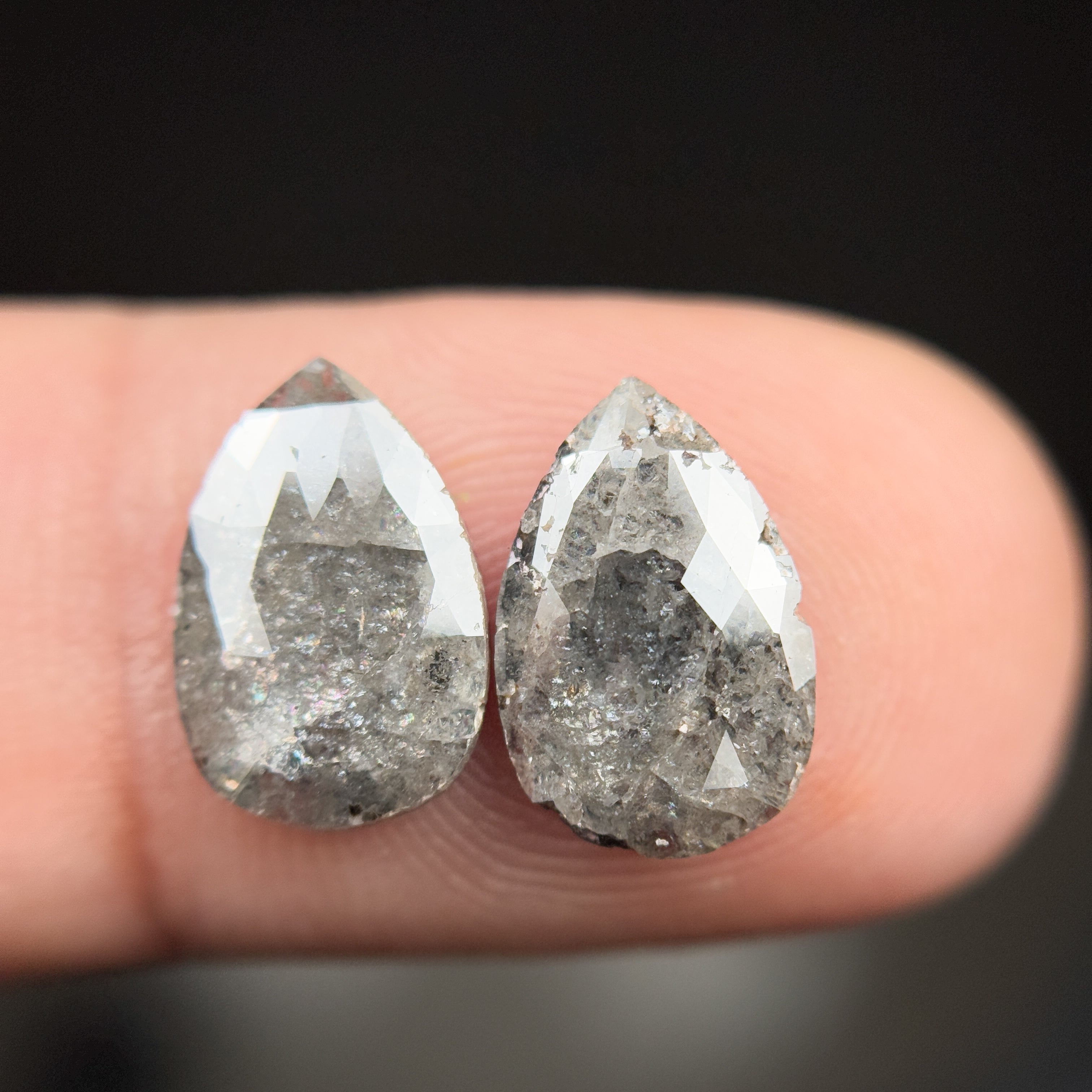 3.64 Ct Pear Rose Cut Grey Natural Salt and Pepper Diamond