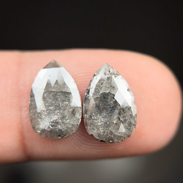 3.64 Ct Pear Rose Cut Grey Natural Salt and Pepper Diamond