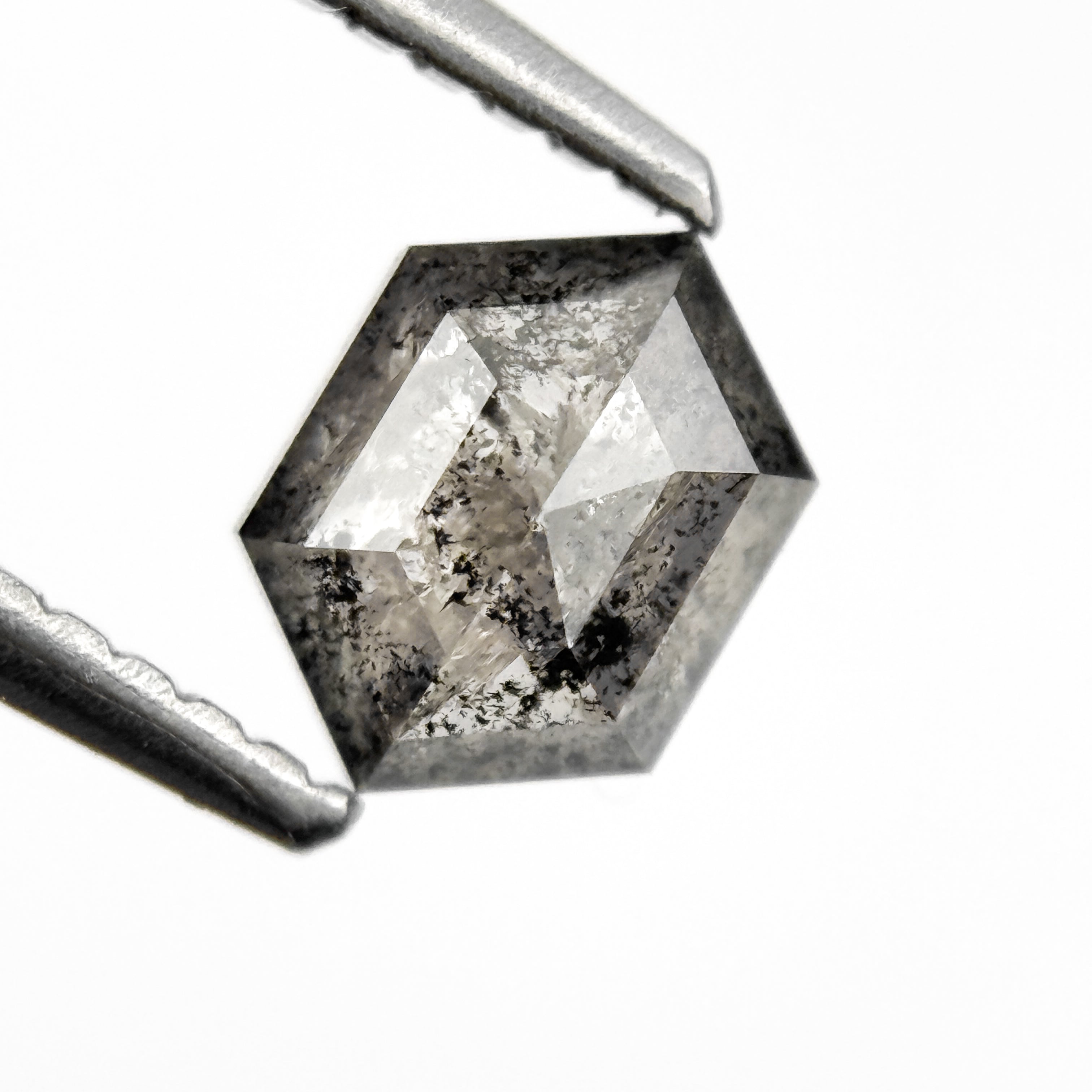 0.75 Ct Hexagon Rose Cut Grey Natural Salt and Pepper Diamond