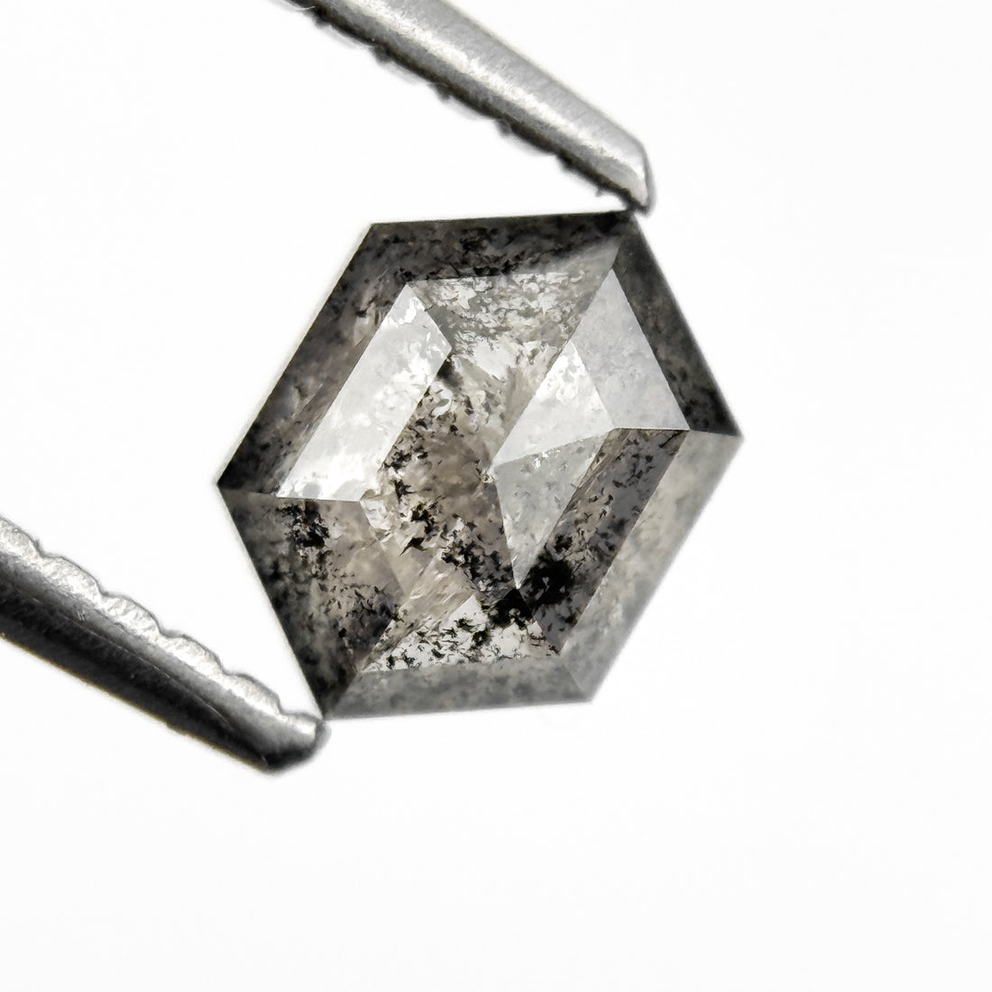 0.75 Ct Hexagon Rose Cut Grey Natural Salt and Pepper Diamond