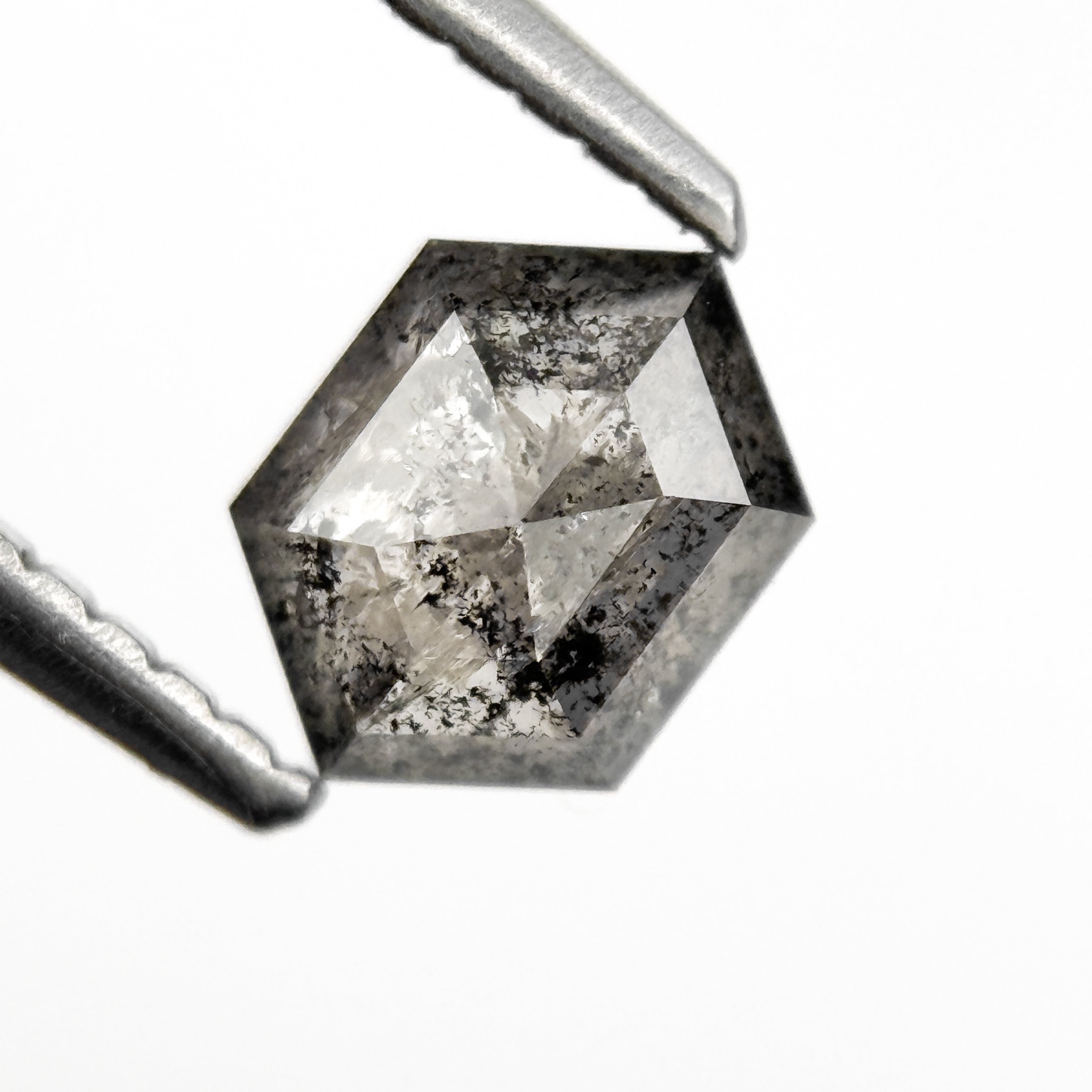 0.75 Ct Hexagon Rose Cut Grey Natural Salt and Pepper Diamond