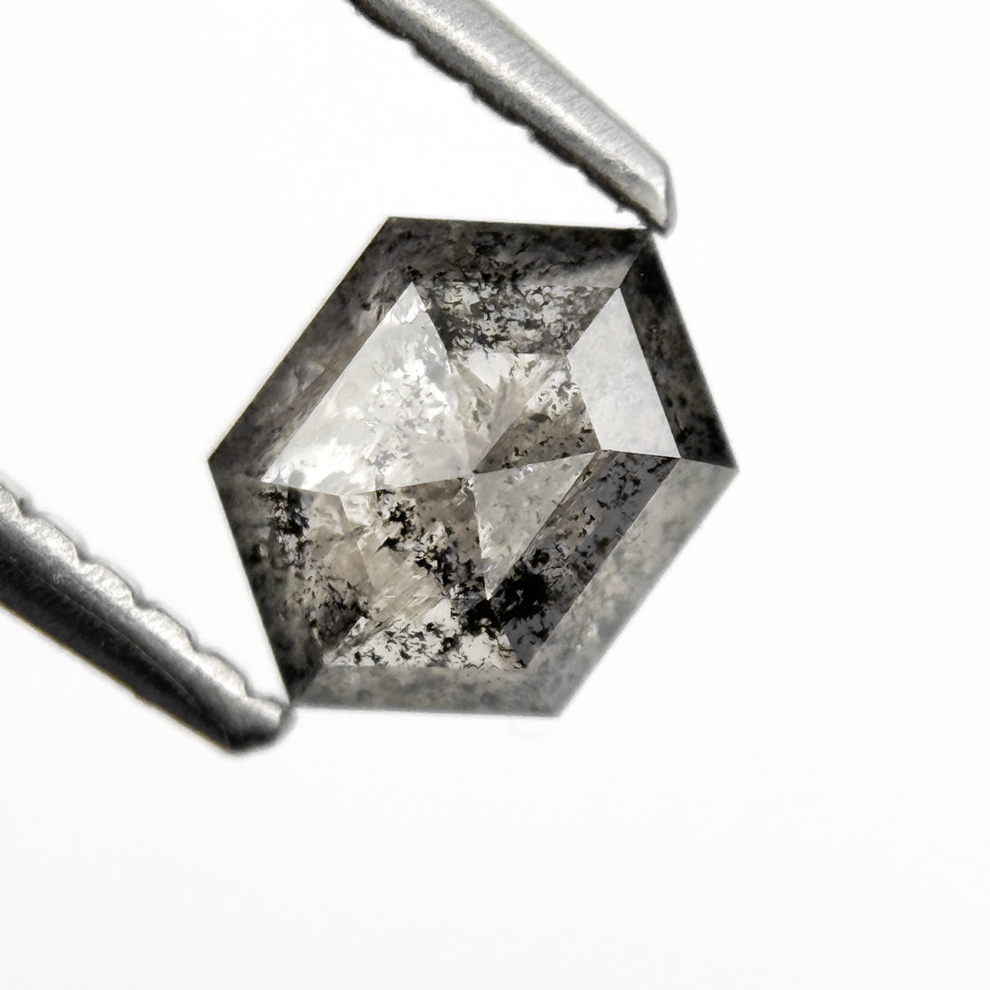 0.75 Ct Hexagon Rose Cut Grey Natural Salt and Pepper Diamond