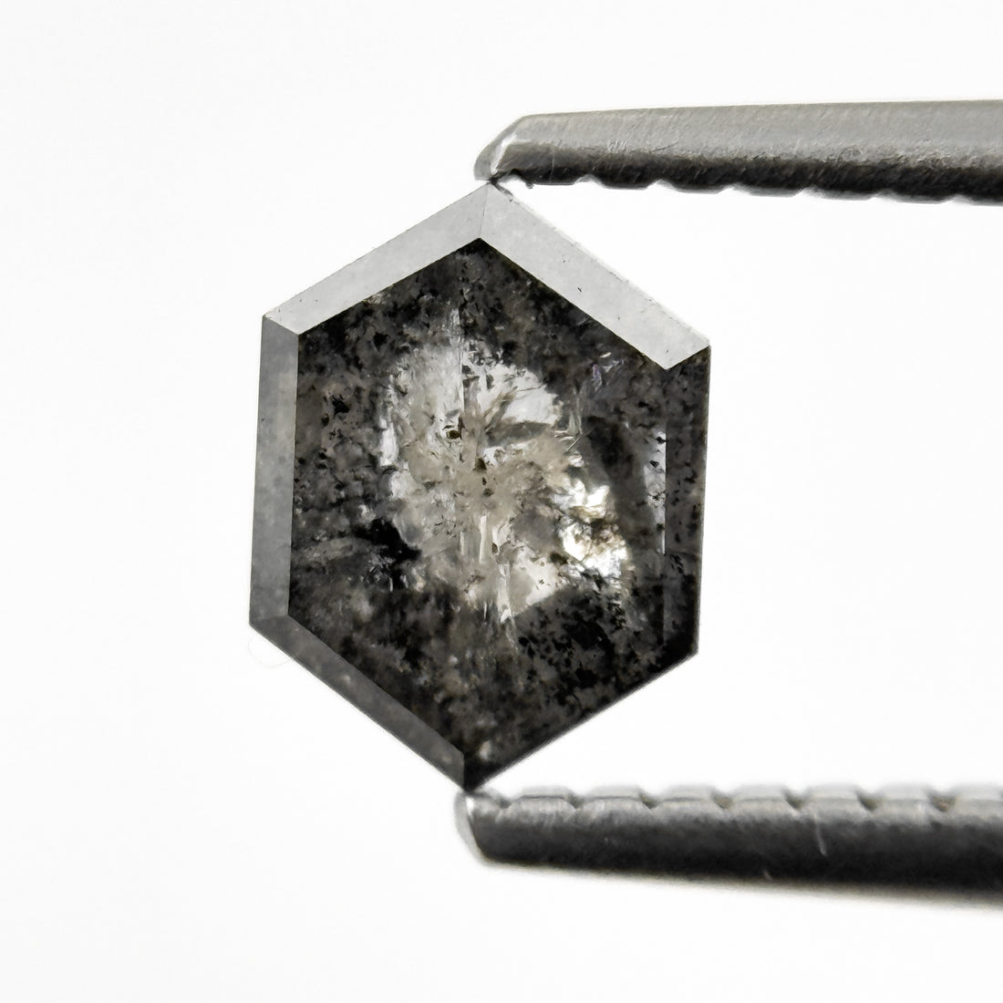 0.75 Ct Hexagon Rose Cut Grey Natural Salt and Pepper Diamond