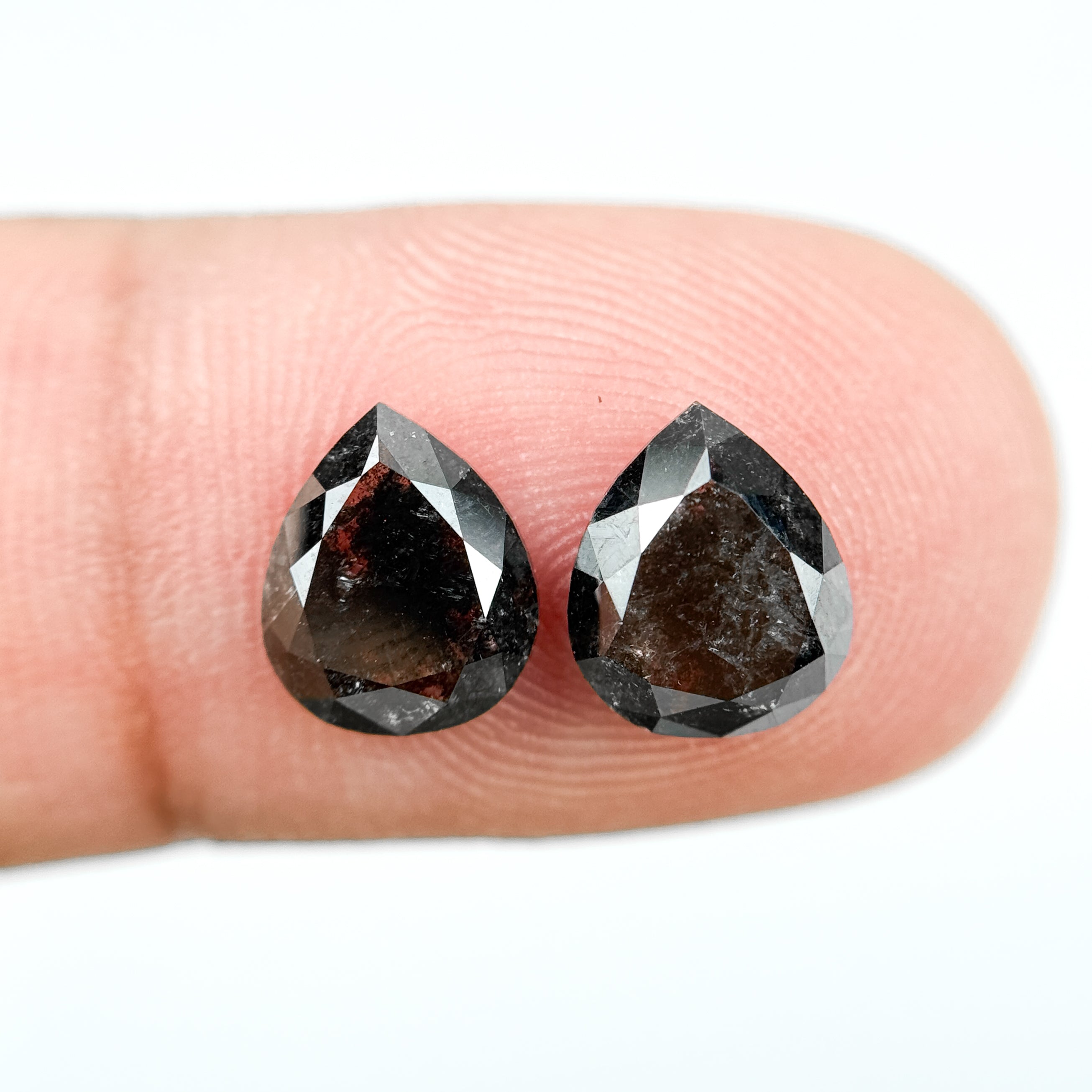 2.42 Ct Pear Rose Cut Grey Natural Salt and Pepper Diamond Pair