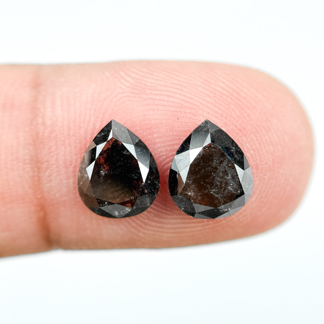 2.42 Ct Pear Rose Cut Grey Natural Salt and Pepper Diamond Pair
