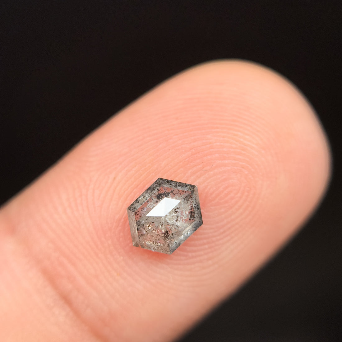 0.75 Ct Hexagon Rose Cut Grey Natural Salt and Pepper Diamond