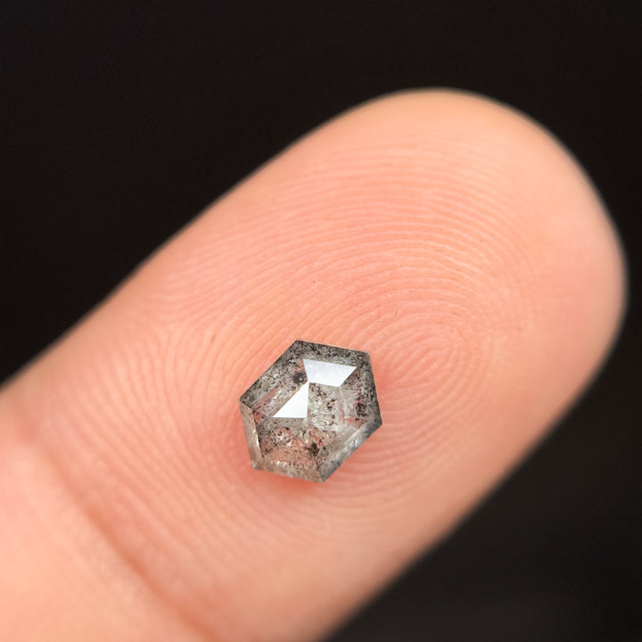0.75 Ct Hexagon Rose Cut Grey Natural Salt and Pepper Diamond
