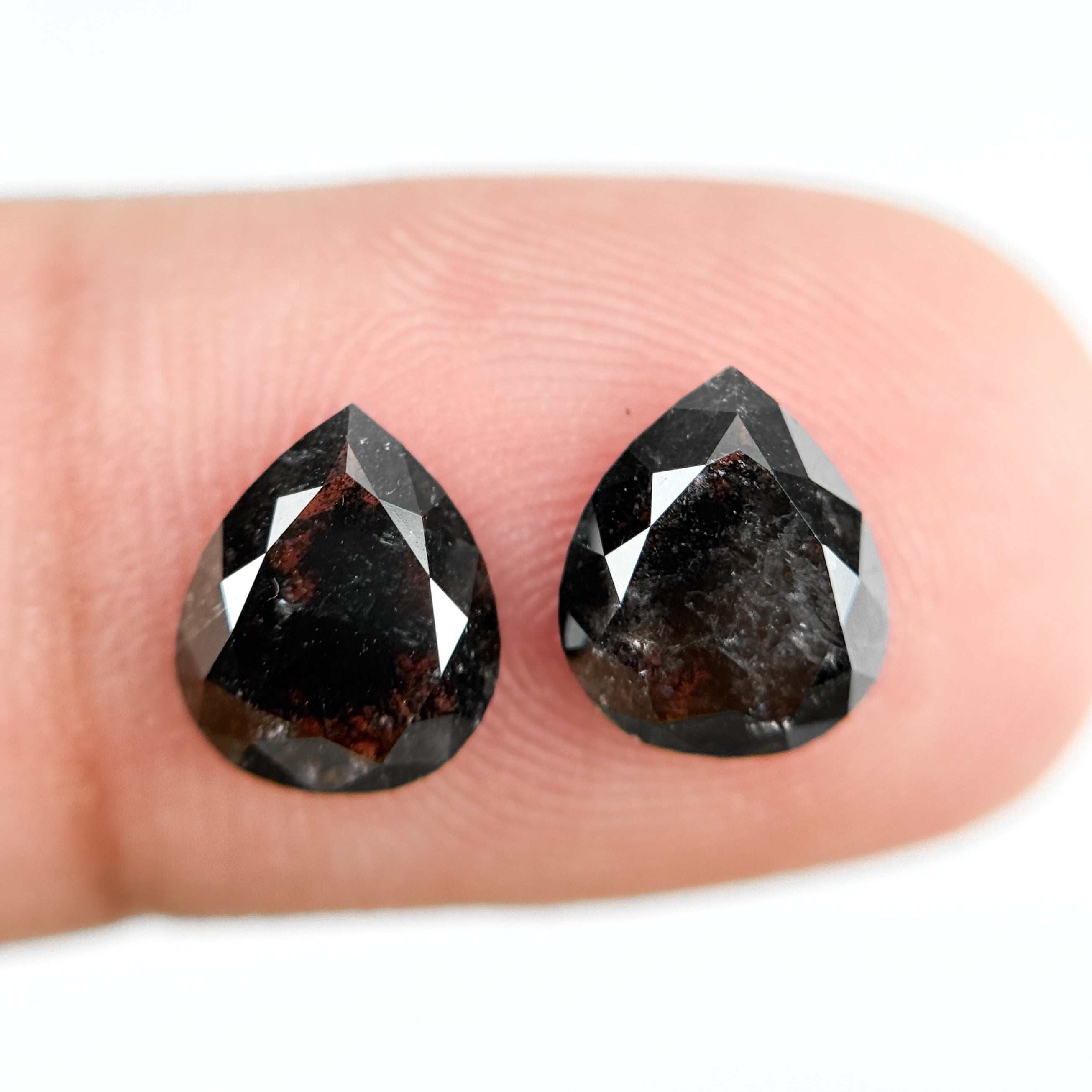 2.42 Ct Pear Rose Cut Grey Natural Salt and Pepper Diamond Pair