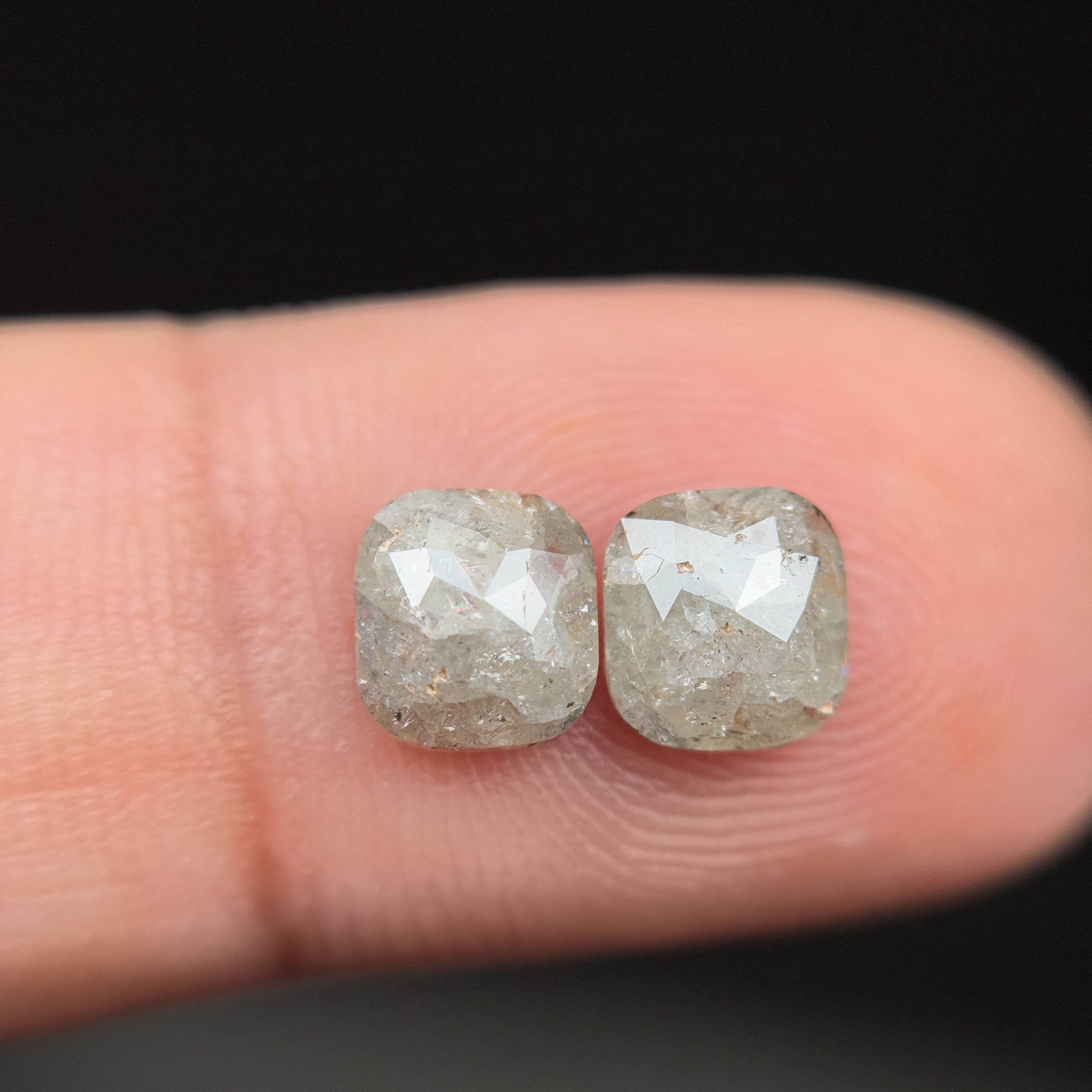 2.02 Ct Cushion Rose Cut Grey Natural Salt and Pepper Diamond