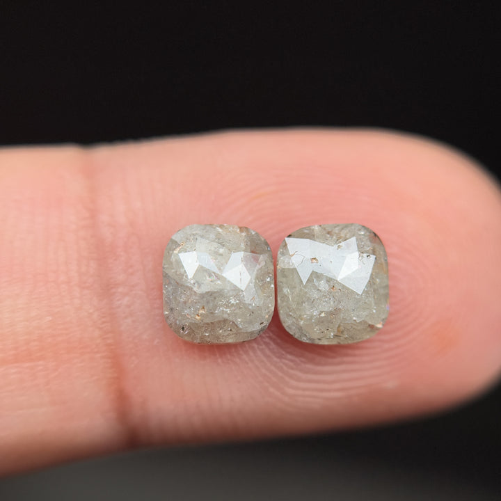 2.02 Ct Cushion Rose Cut Grey Natural Salt and Pepper Diamond