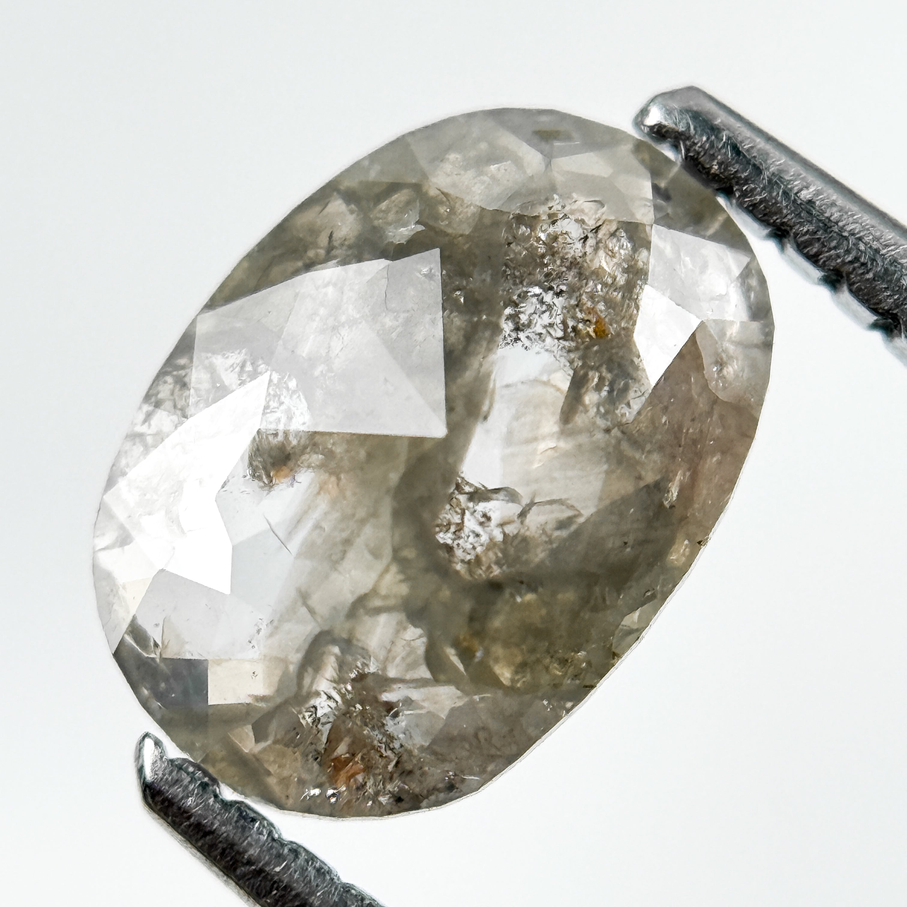 0.95 Ct Oval Rose Cut Grey Natural Salt and Pepper Diamond