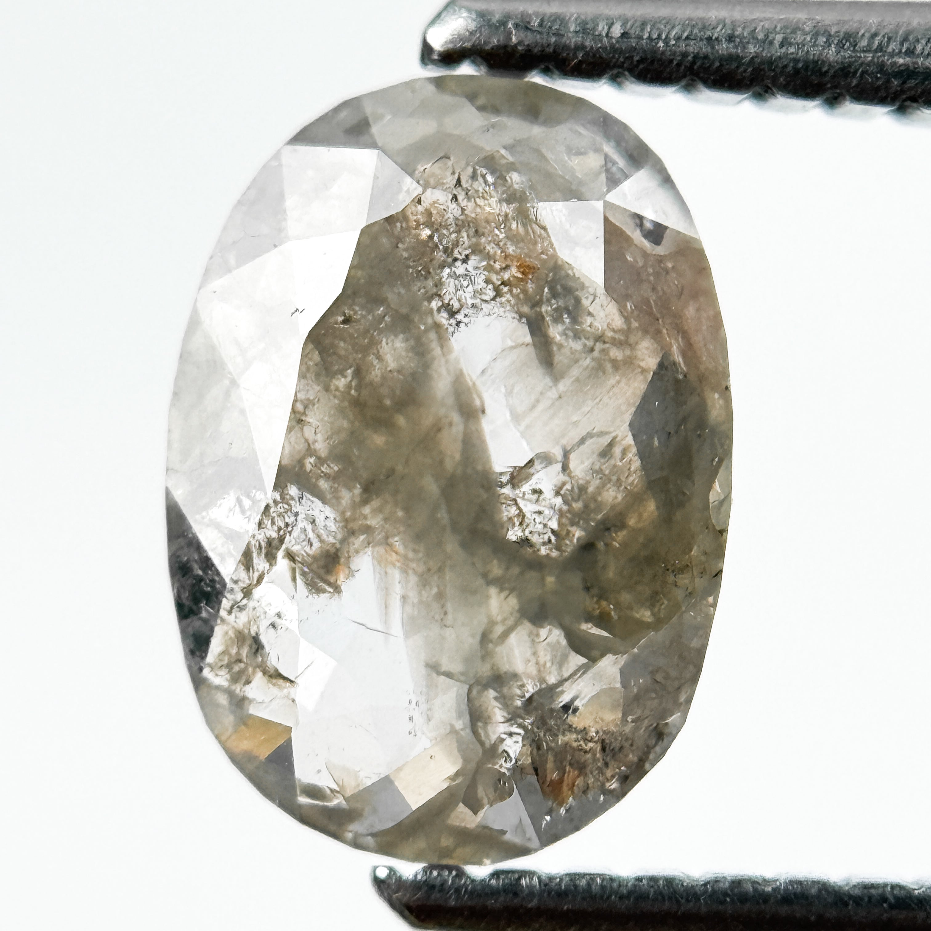 0.95 Ct Oval Rose Cut Grey Natural Salt and Pepper Diamond