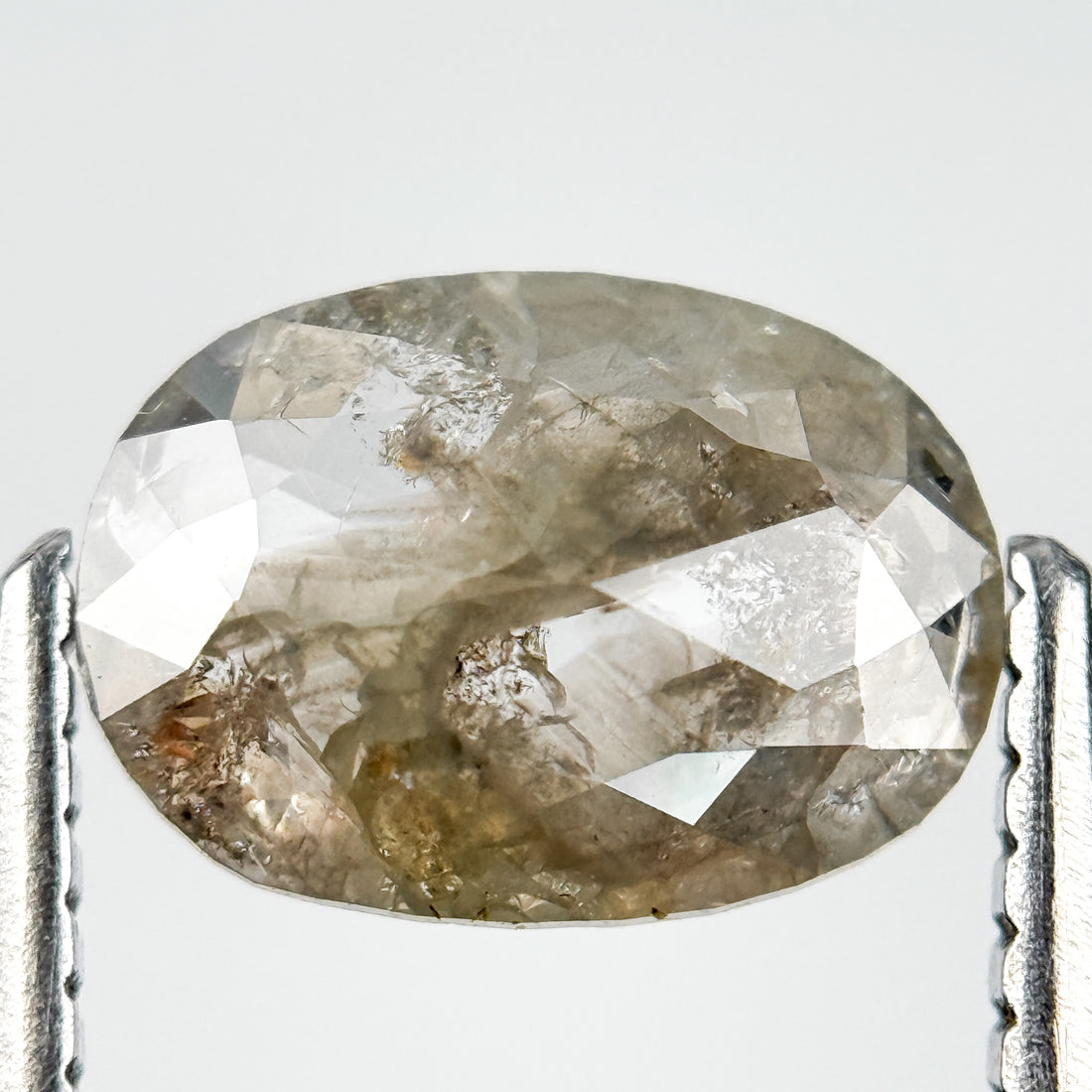 0.95 Ct Oval Rose Cut Grey Natural Salt and Pepper Diamond