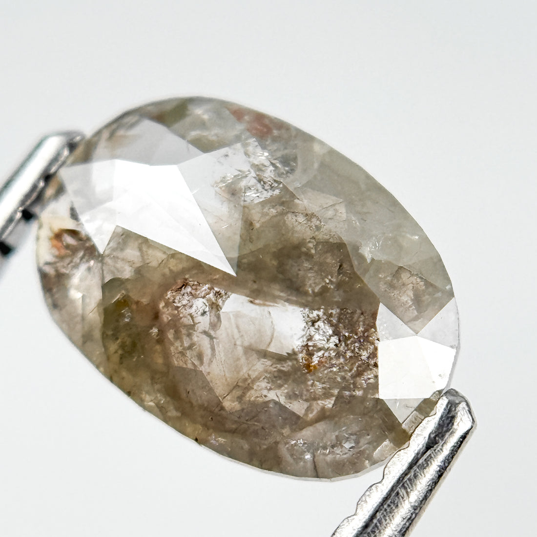 0.95 Ct Oval Rose Cut Grey Natural Salt and Pepper Diamond