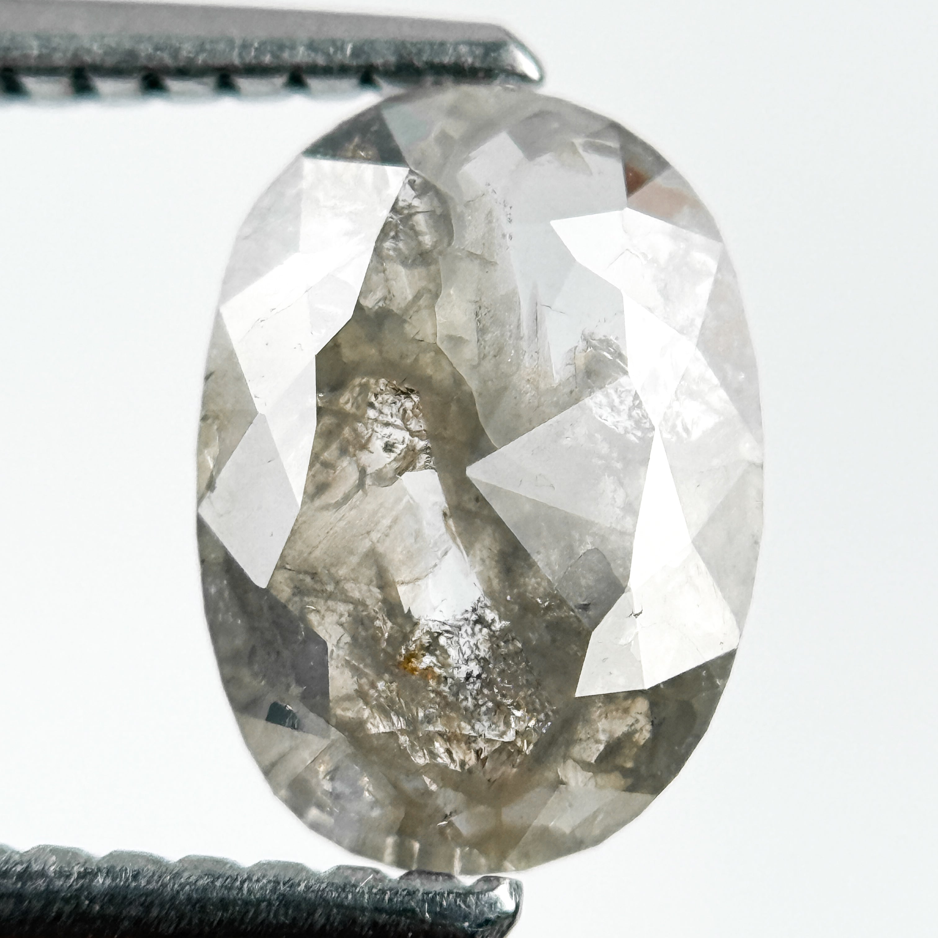 0.95 Ct Oval Rose Cut Grey Natural Salt and Pepper Diamond