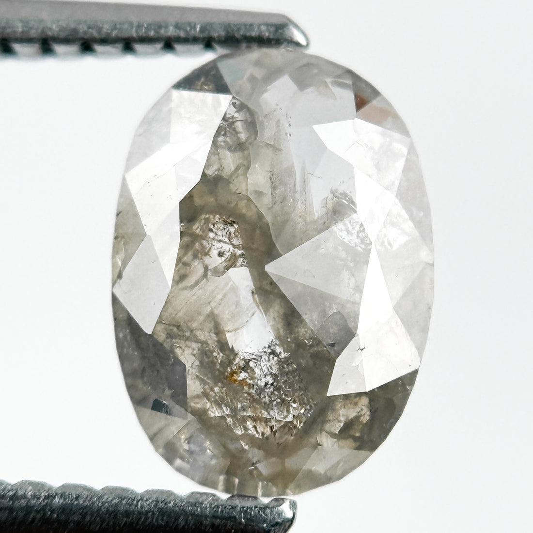 0.95 Ct Oval Rose Cut Grey Natural Salt and Pepper Diamond