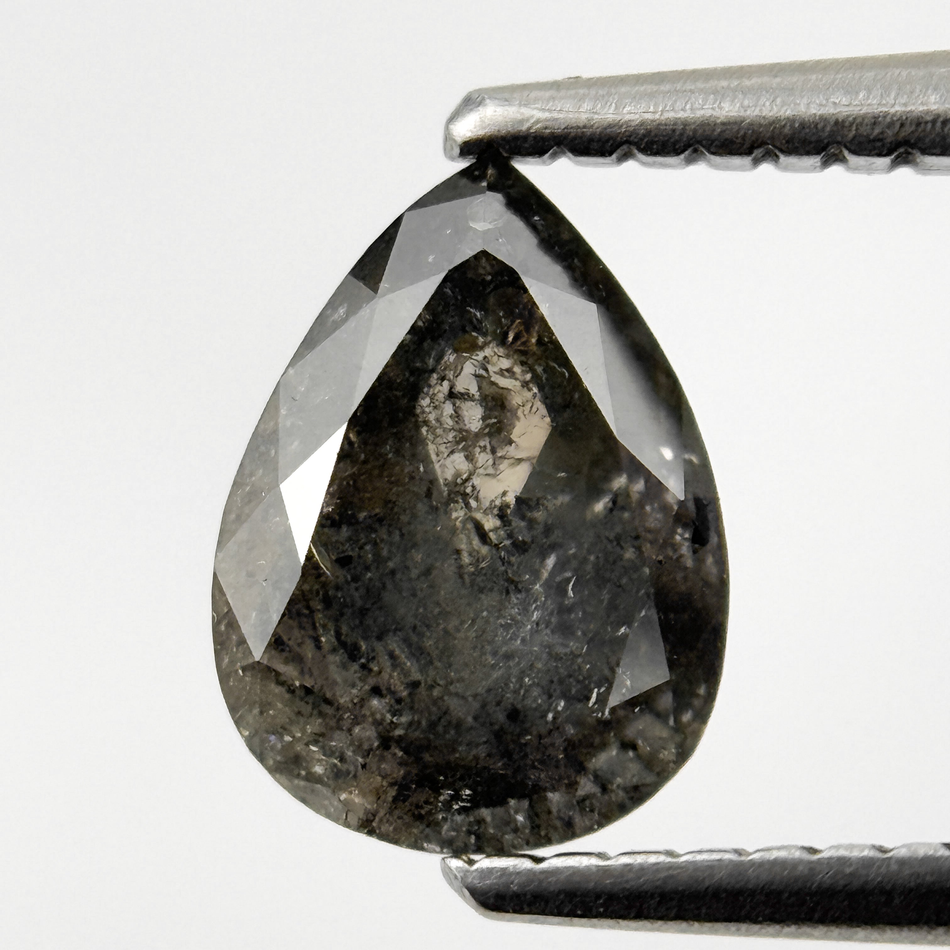 1.23 Ct Pear Rose Cut Grey Natural Salt and Pepper Diamond