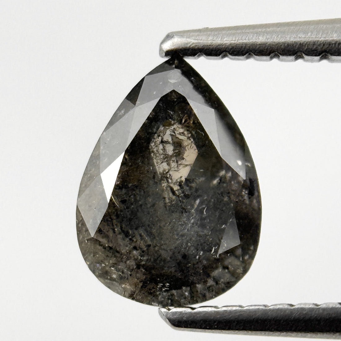 1.23 Ct Pear Rose Cut Grey Natural Salt and Pepper Diamond