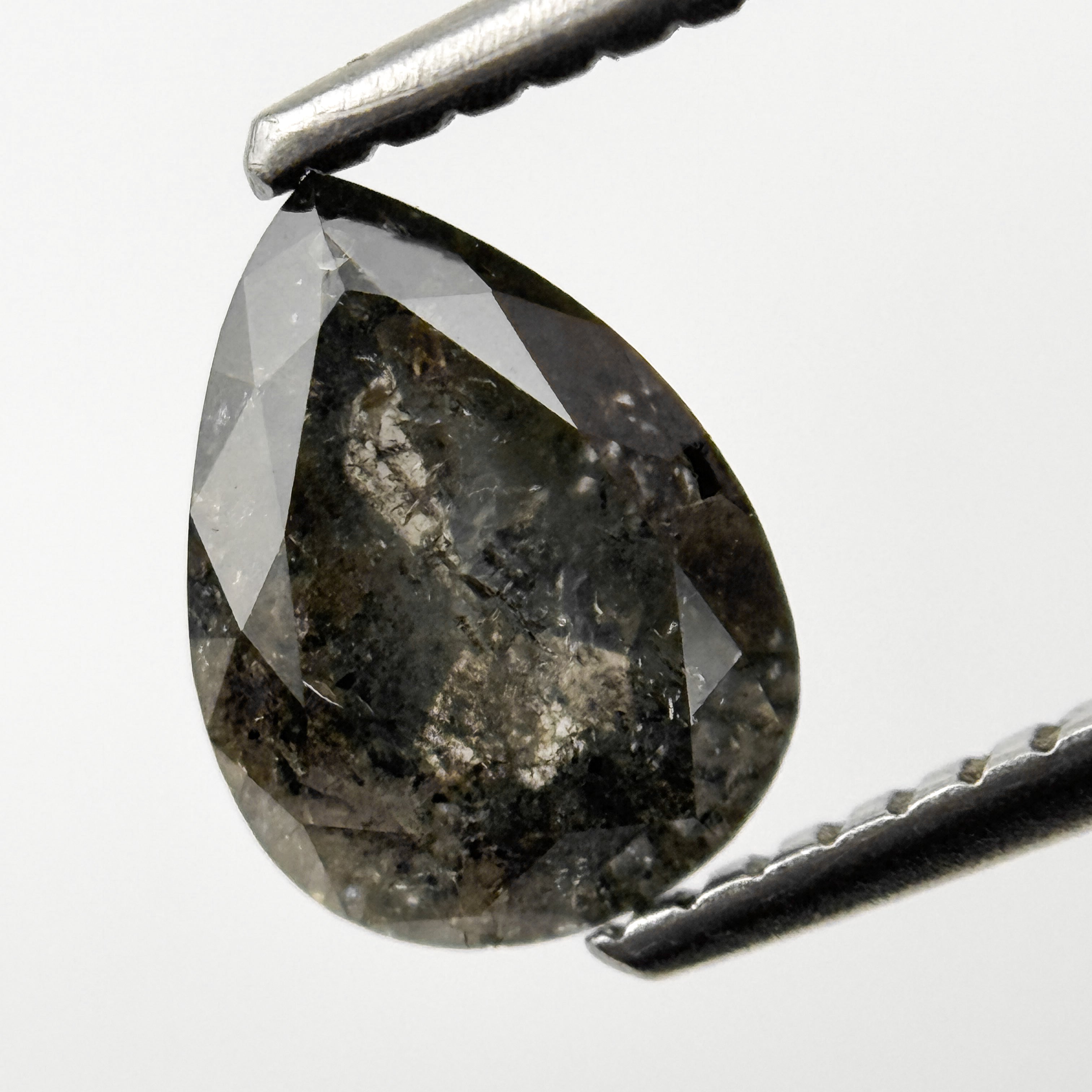 1.23 Ct Pear Rose Cut Grey Natural Salt and Pepper Diamond