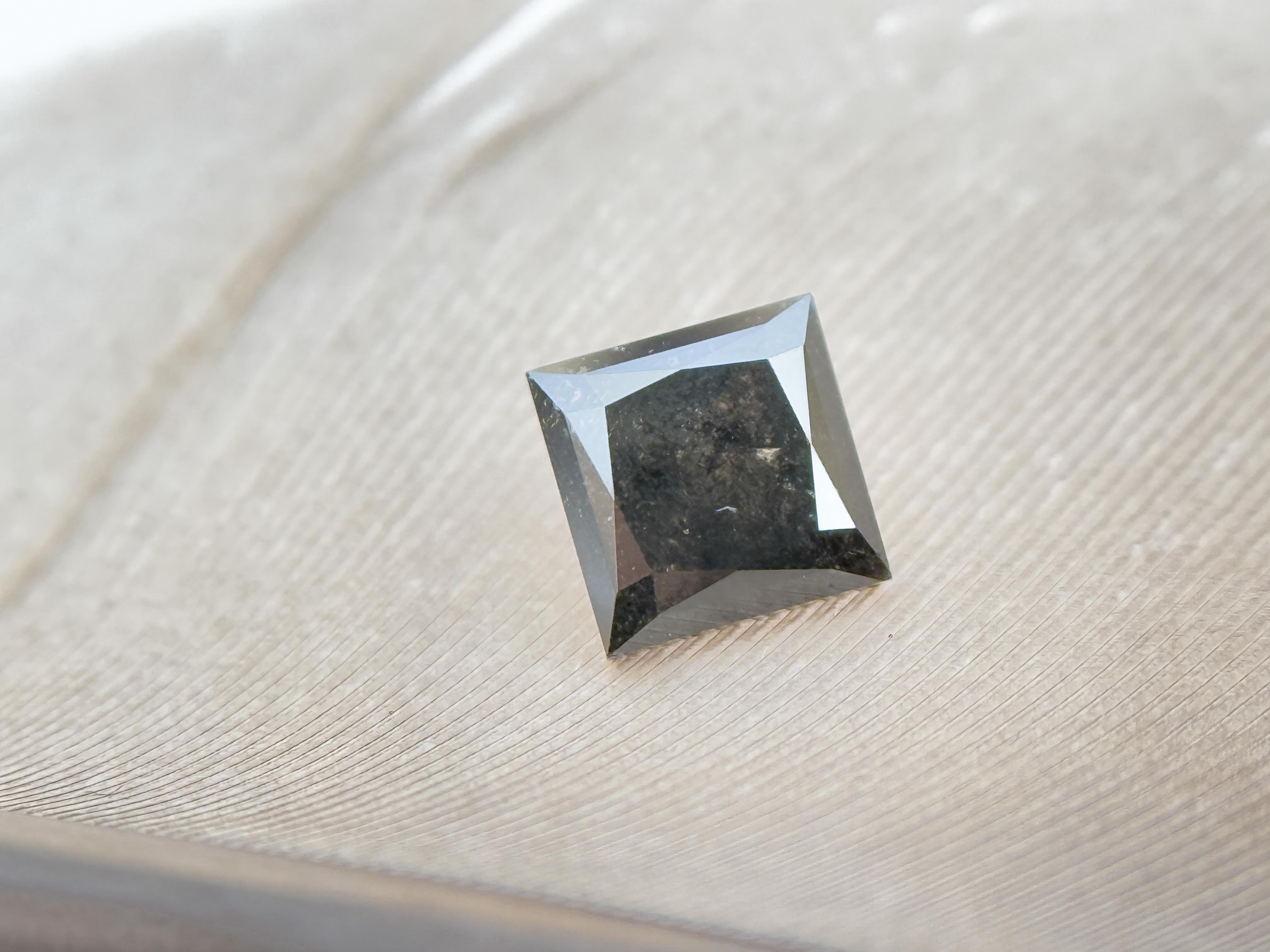 0.45 Ct Princess Rose Cut Grey Natural Salt and Pepper Diamond