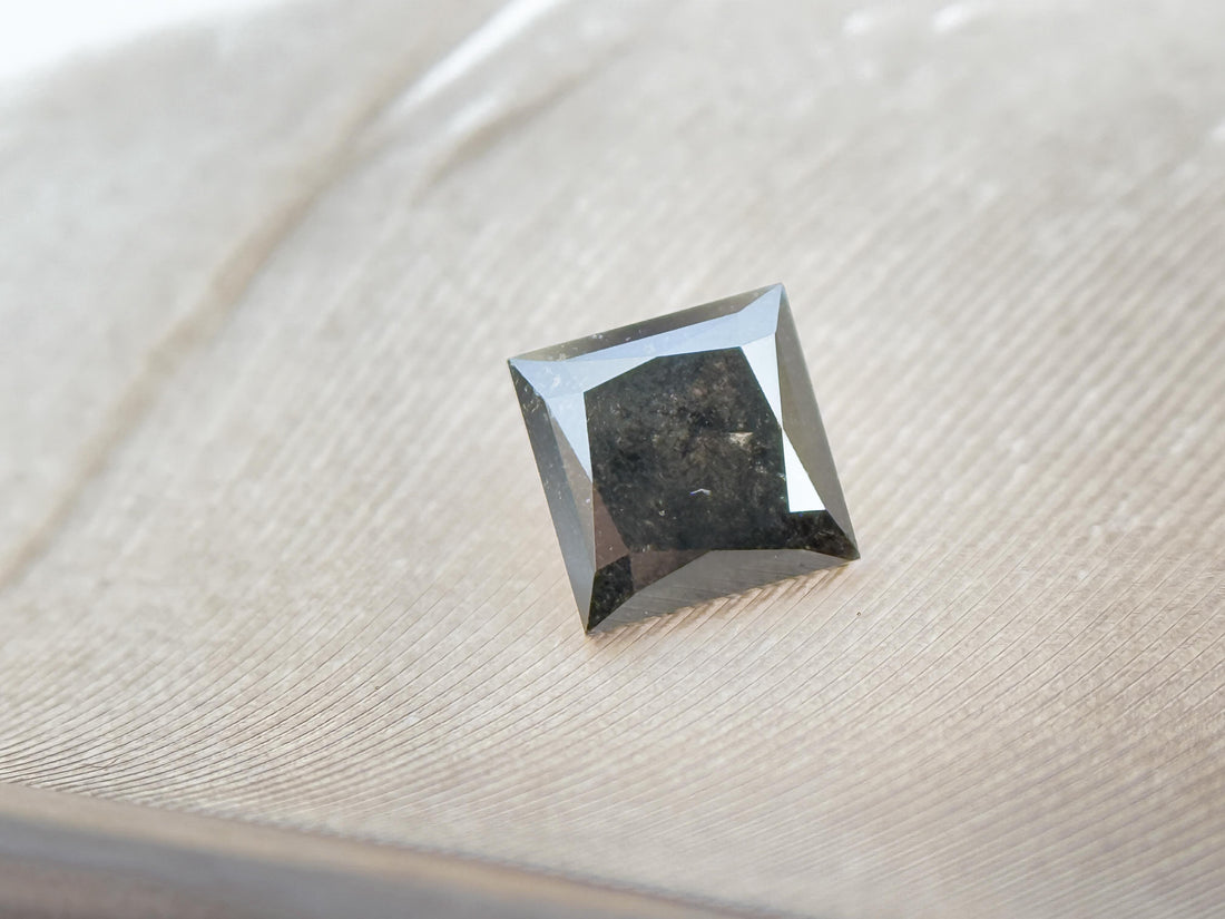 0.45 Ct Princess Rose Cut Grey Natural Salt and Pepper Diamond