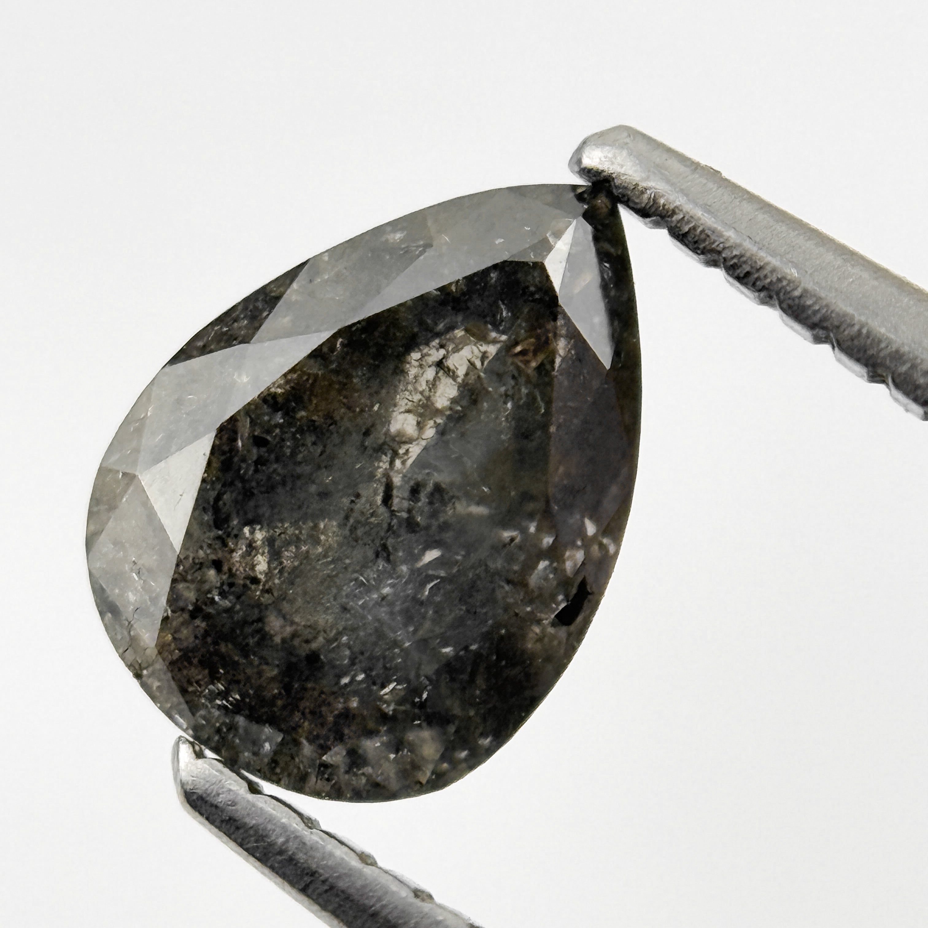 1.23 Ct Pear Rose Cut Grey Natural Salt and Pepper Diamond